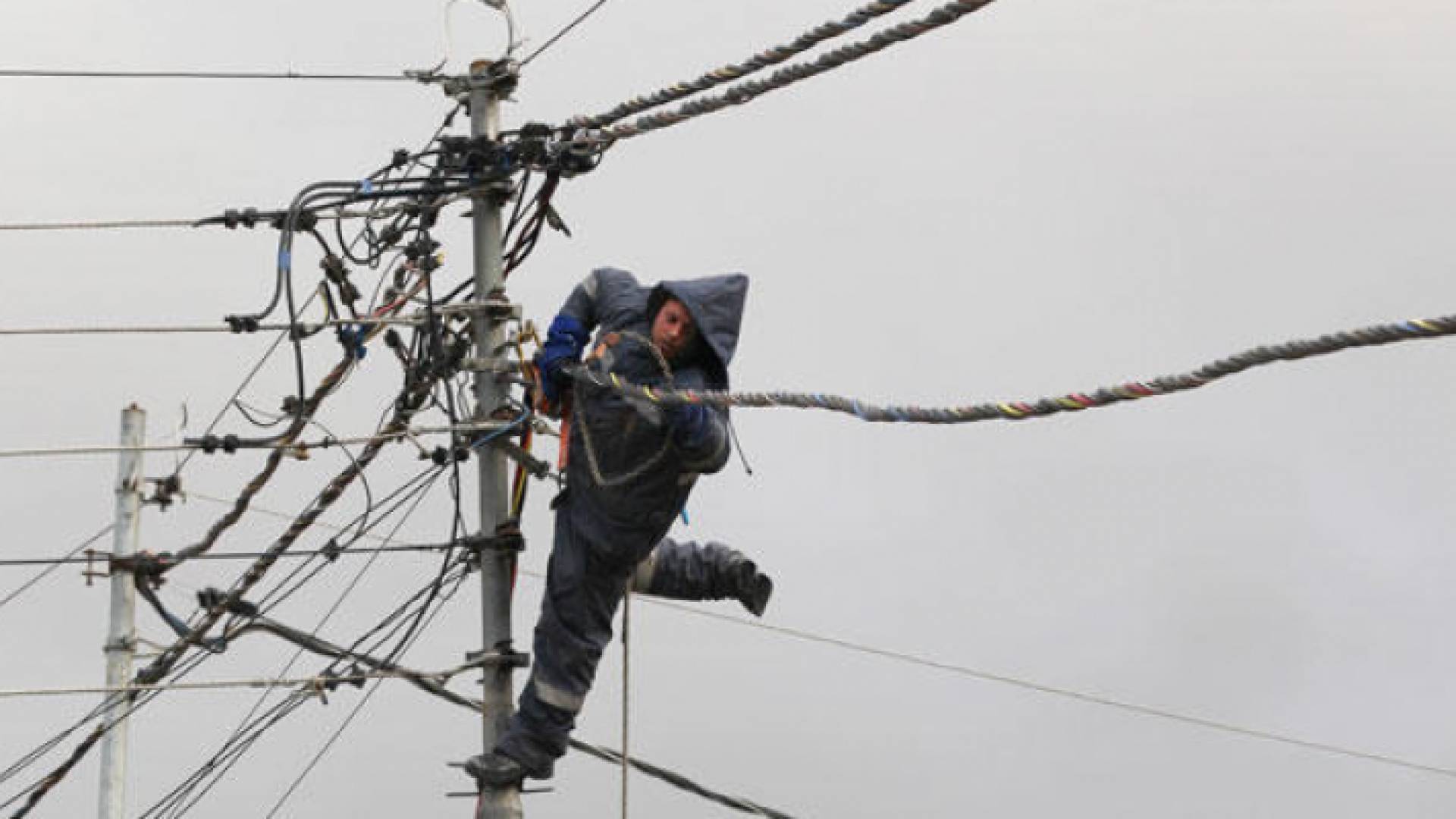 عامل يقوم بصيانة أحد أعمدة الكهرباء- ارشيفية