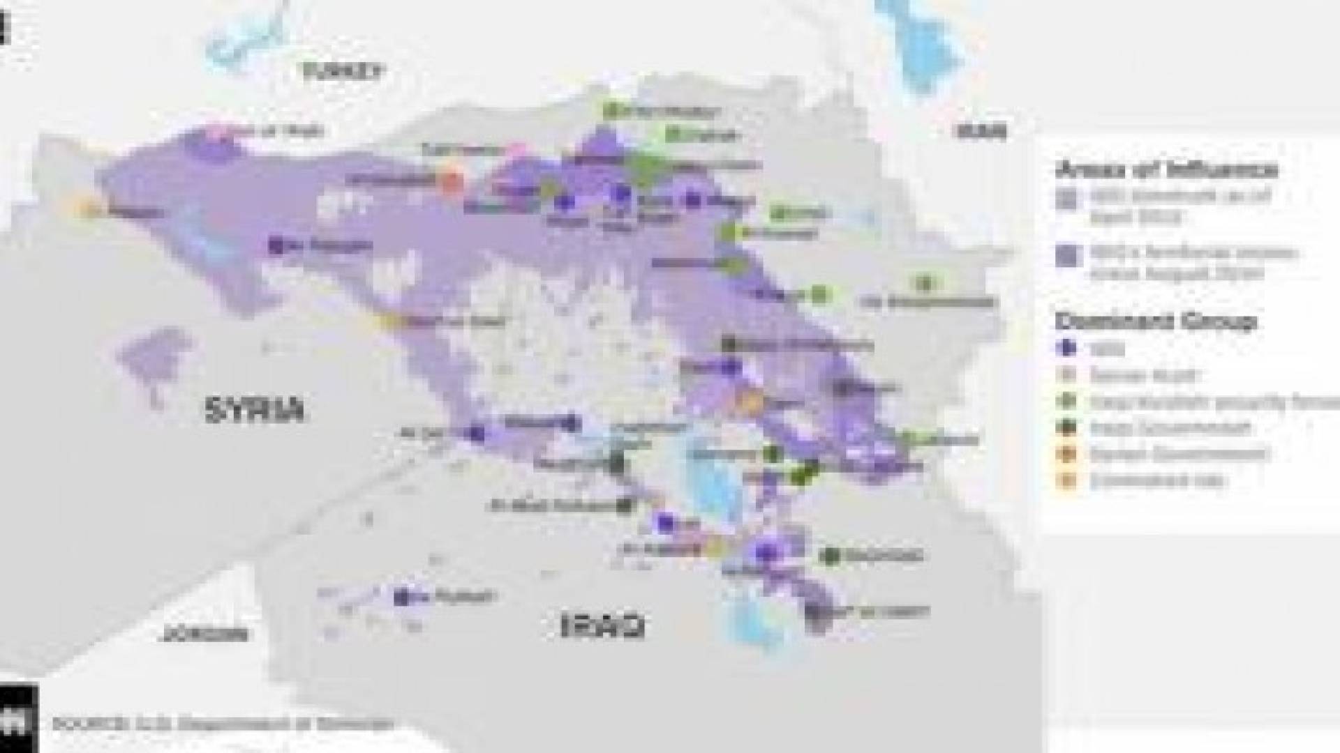 البنتاغون تنشر خريطة للمناطق التي تسيطر عليها عصابة داعش