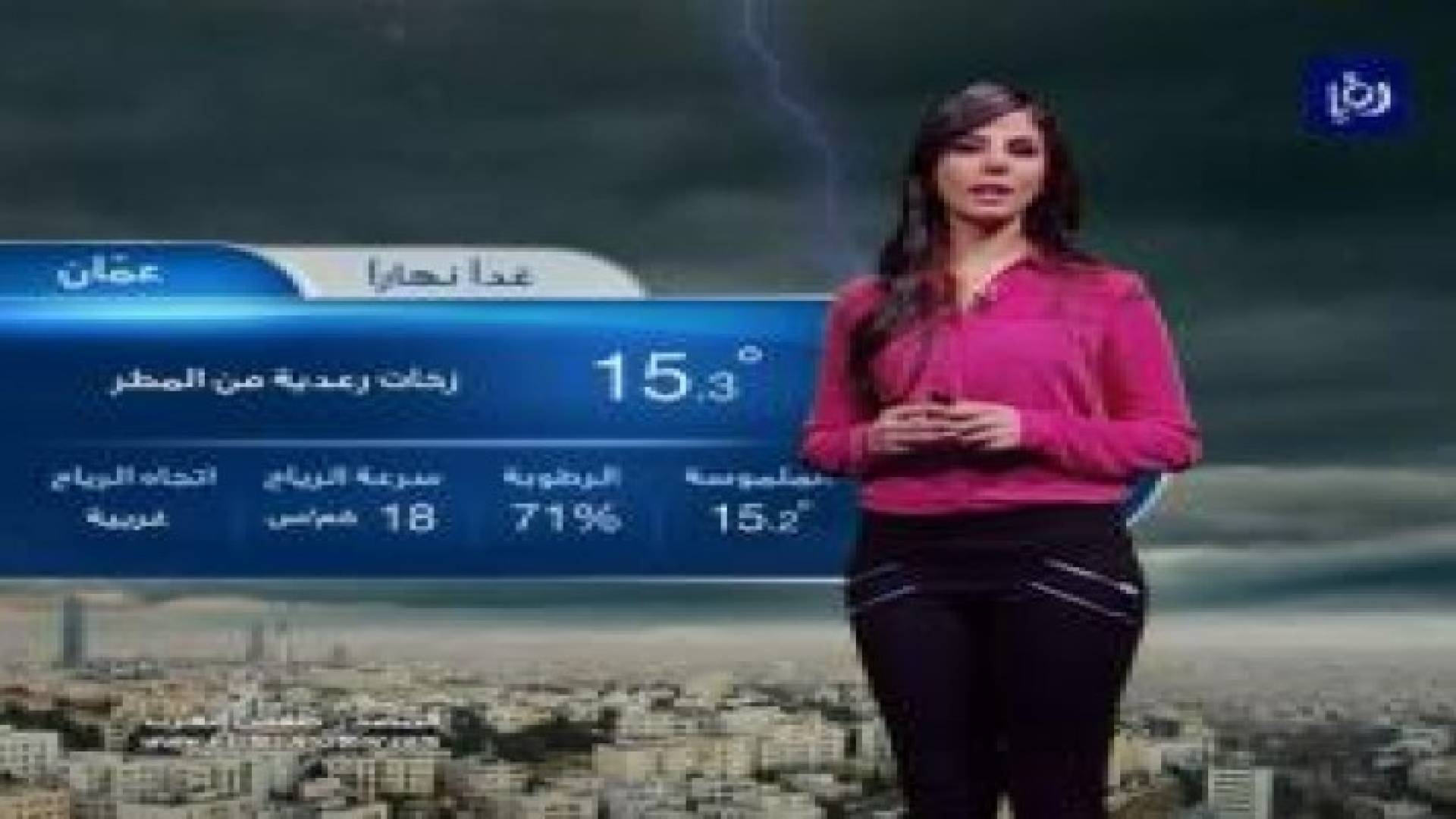 أجواء بارده و غائمه جزئيا و تساقط لزخات أمطار رعديه