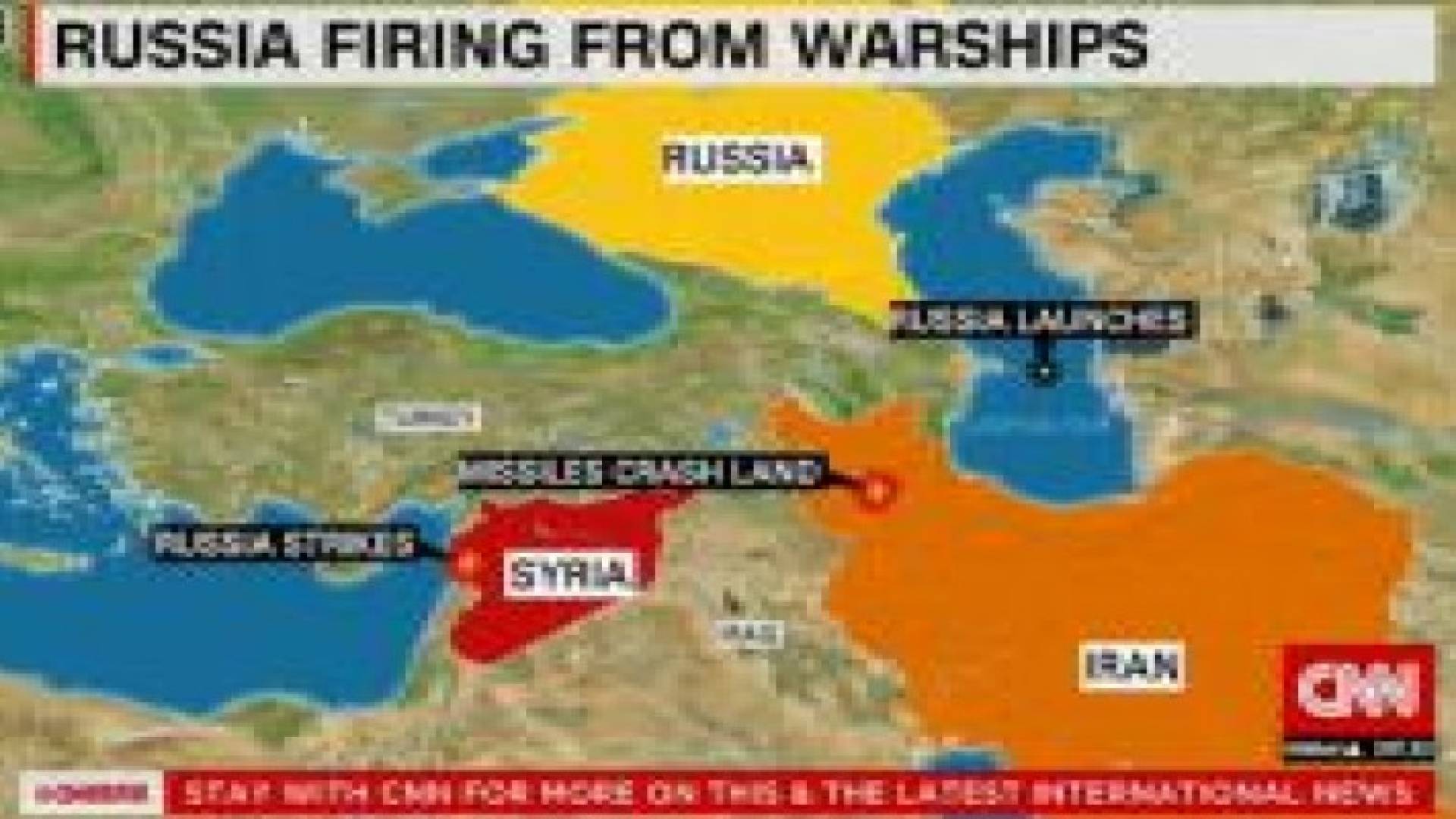 خريطة لموقع سقوط الصواريخ الروسية بإيران