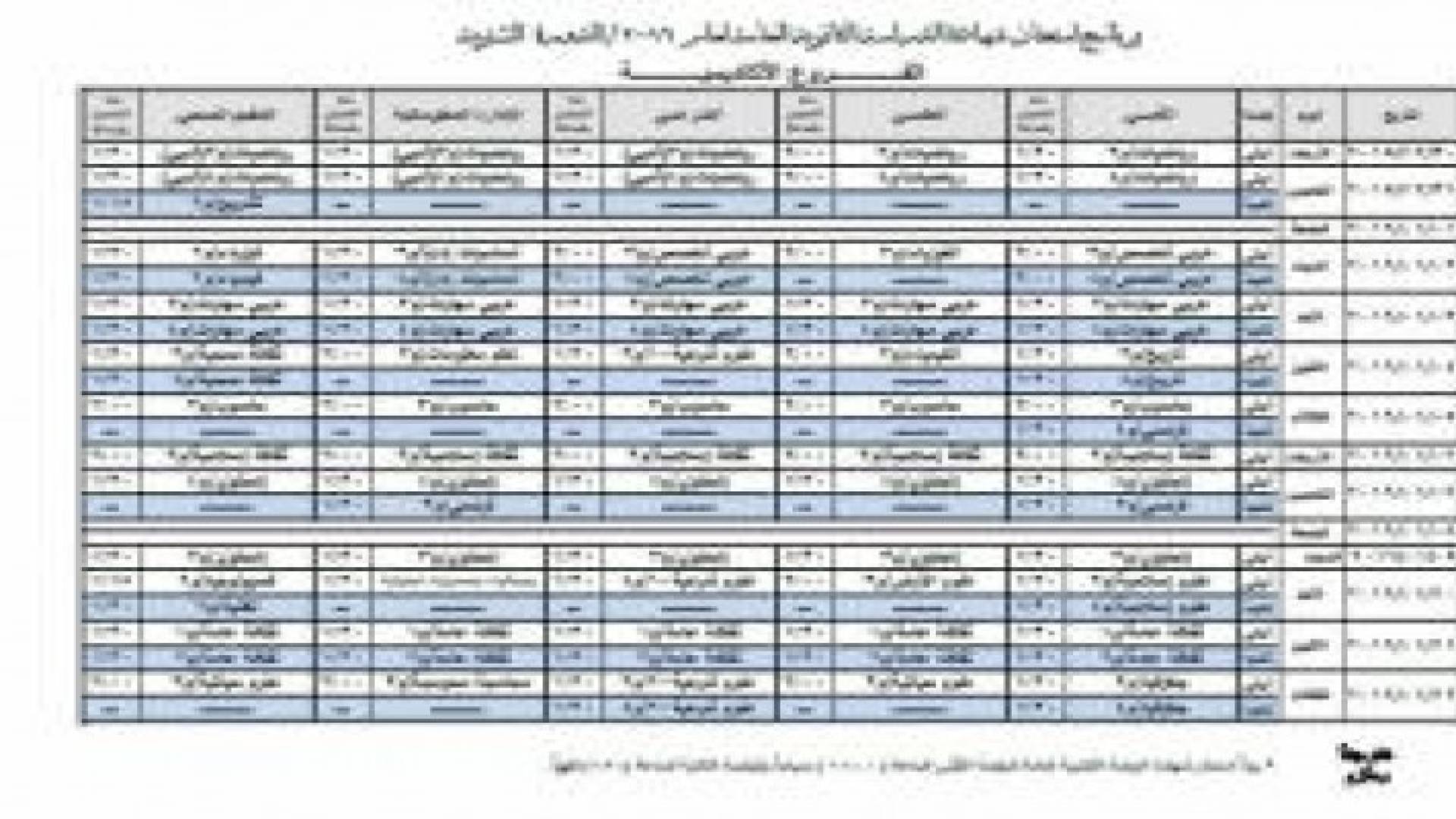 جدول امتحانات الدورة الشتوية لامتحان الثانوية العامة "التوجيهي"