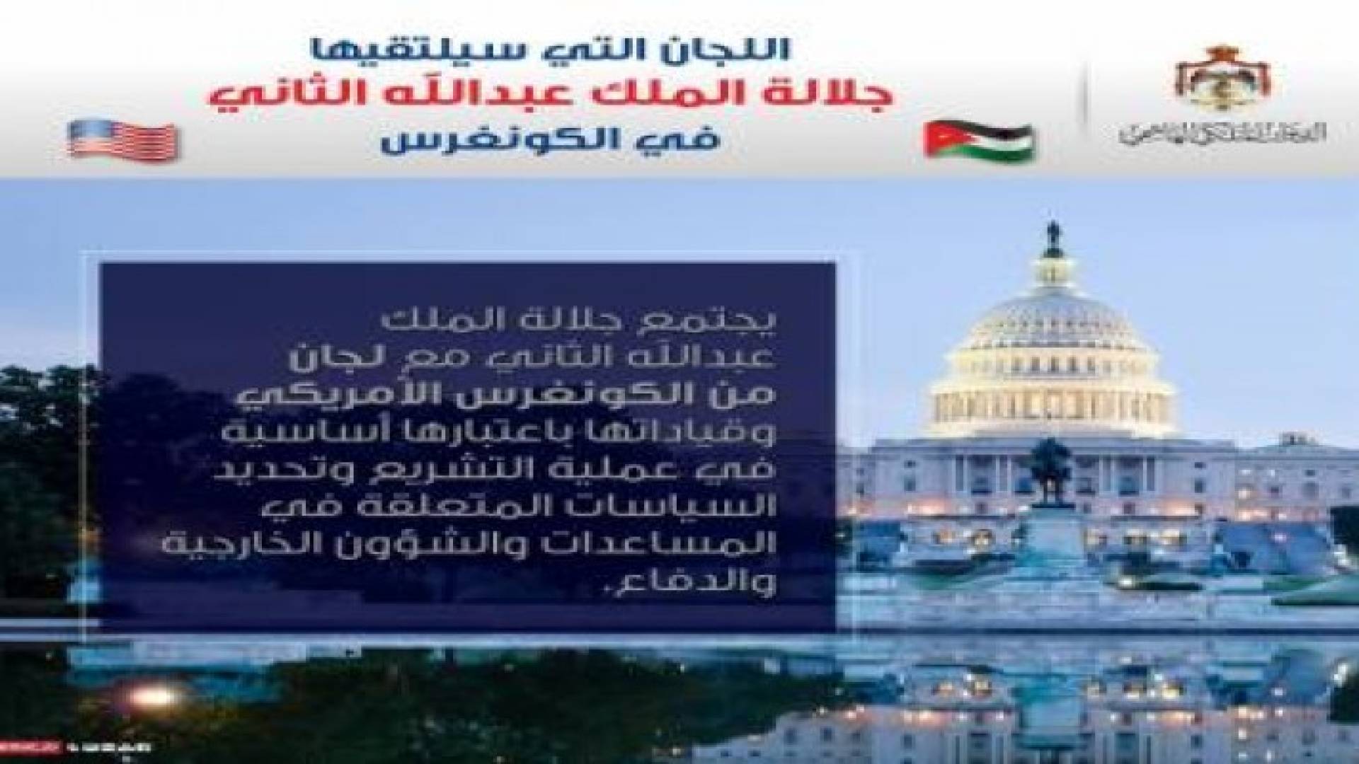 جلالة الملك يصل إلى الكونغرس الأمريكي