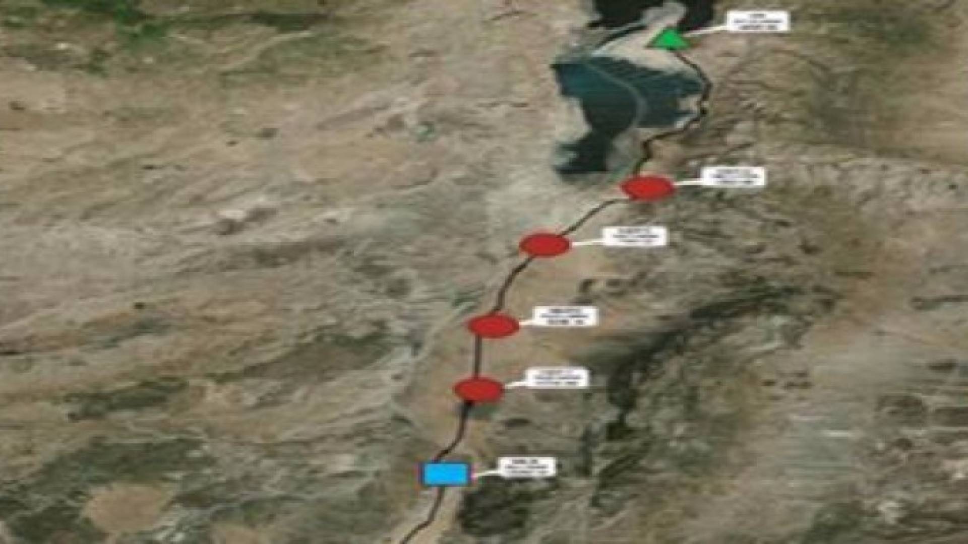 خريطة توضح سير المشروع من العقبة و حتى البحر الميت