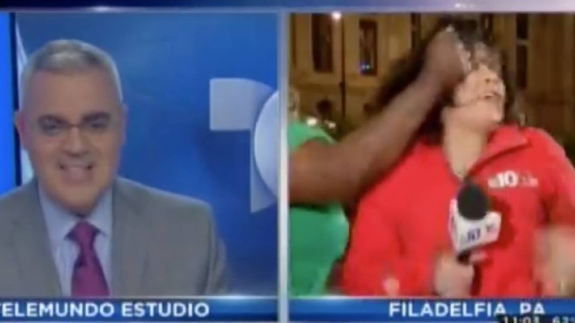 بالفيديو: امرأة تهاجم مراسلة تلفزيونية على الهواء مباشرة!