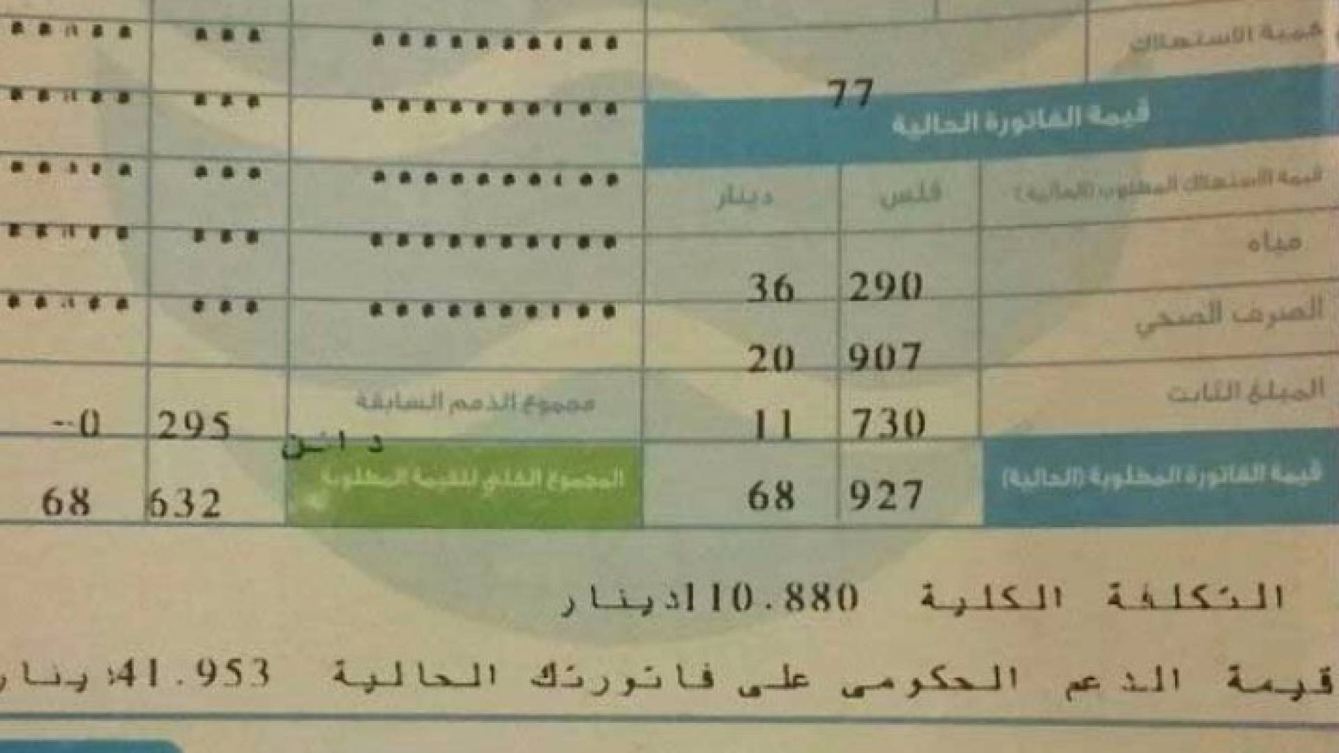 احدى الفواتير التي وصلت لرؤيا