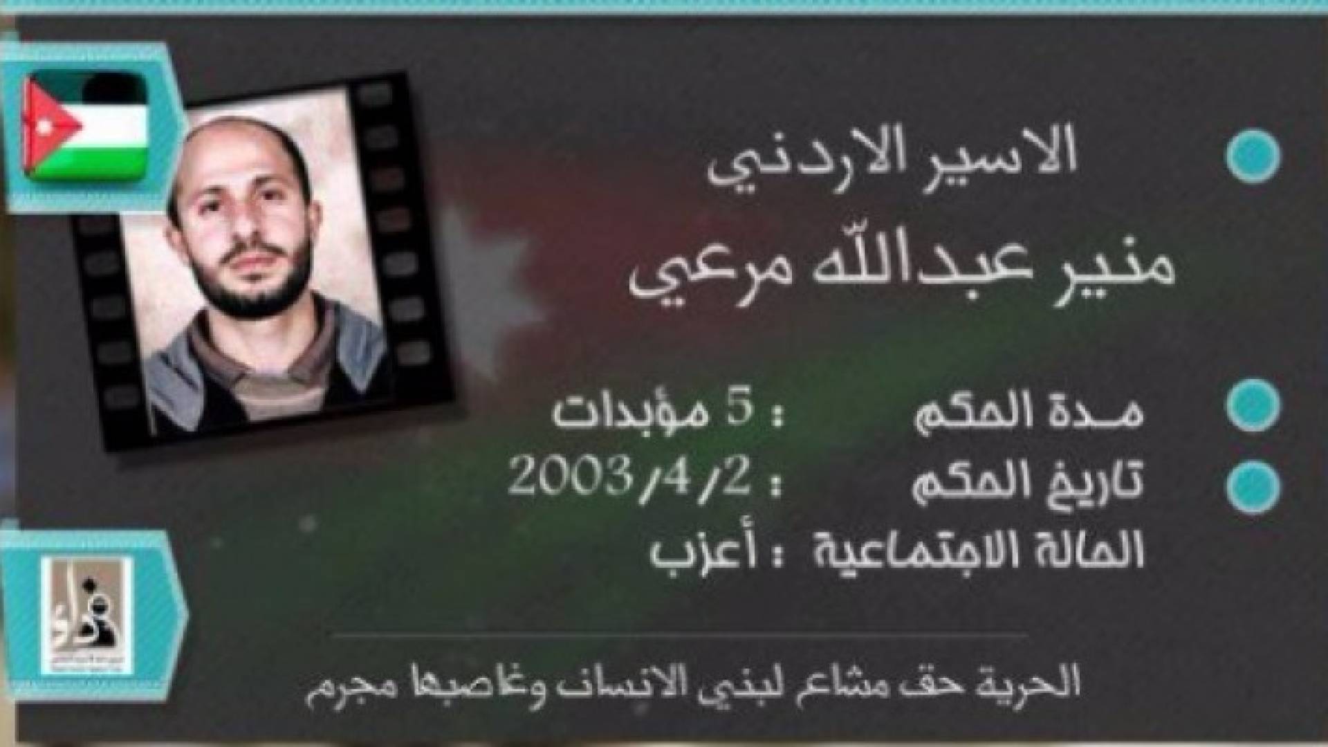 بطاقة تعريفية بالأسير الأردني منير مرعي 
