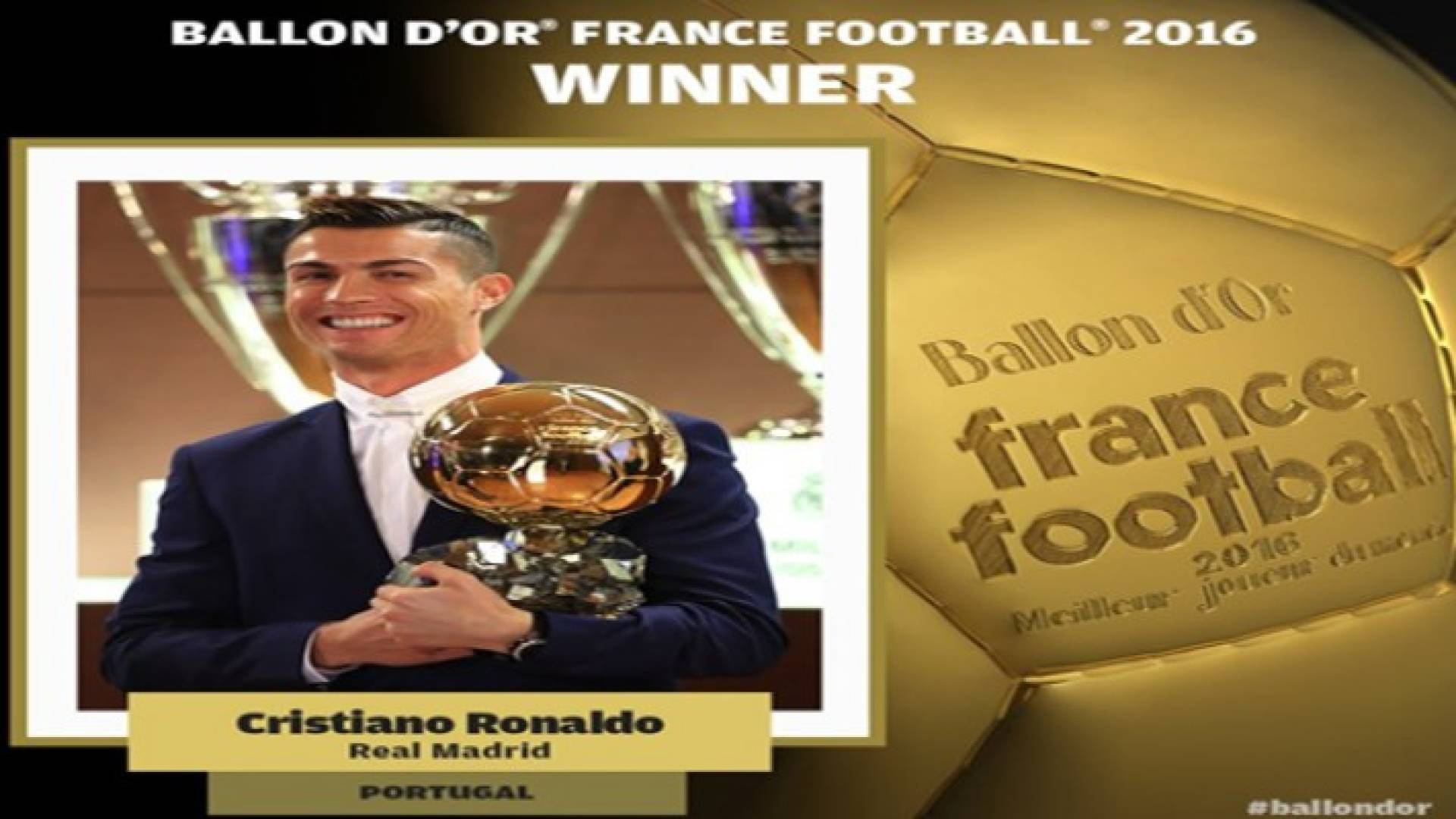 رونالدو يتوج بالكرة الذهبية لعام 2016