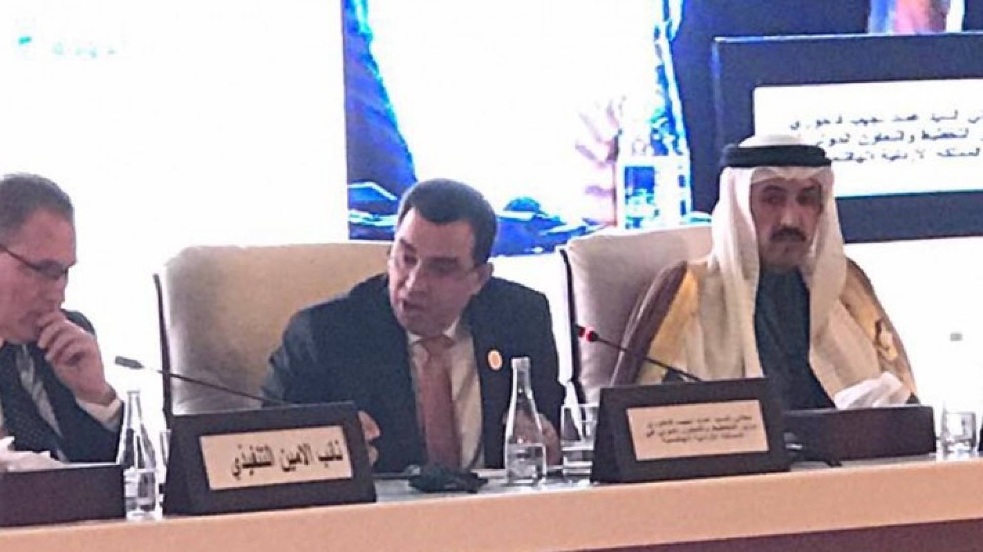 وزير التخطيط والتعاون الدولي المهندس عماد الفاخوري يتوسط المتحدثين