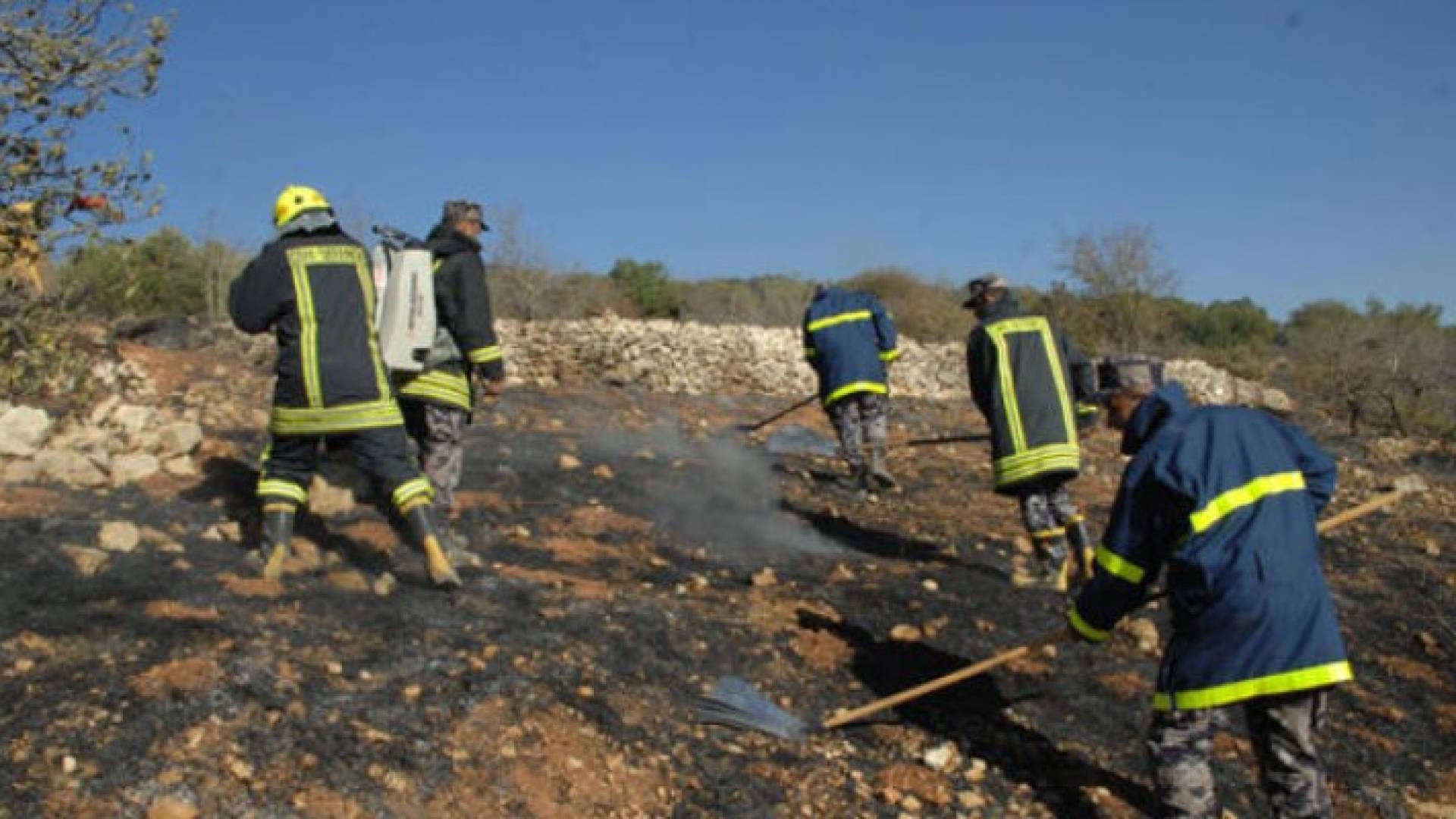فرق اطفاء تقوم بإخماد حريق شب في أحد الغابات 