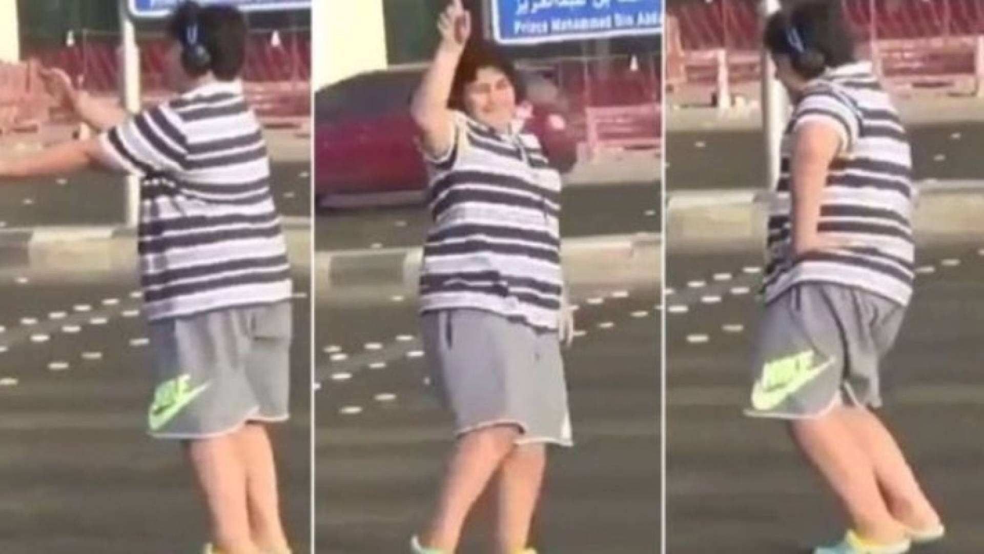 مراهق يرقص "ماكارينا" أمام السيارات في شارع التحلية في جدة بالسعودية