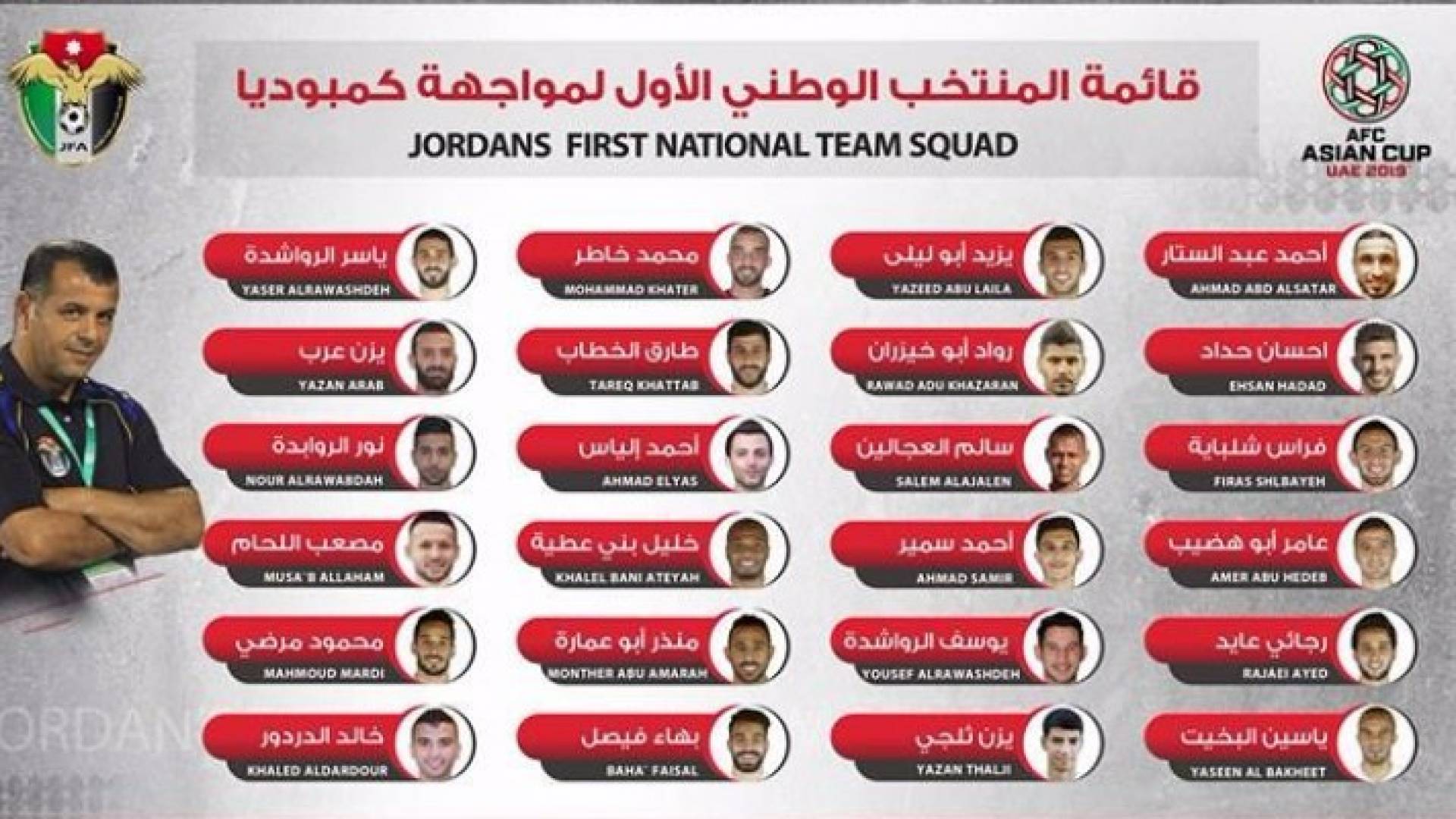 تشكيلة النشامى لمواجهة كمبوديا