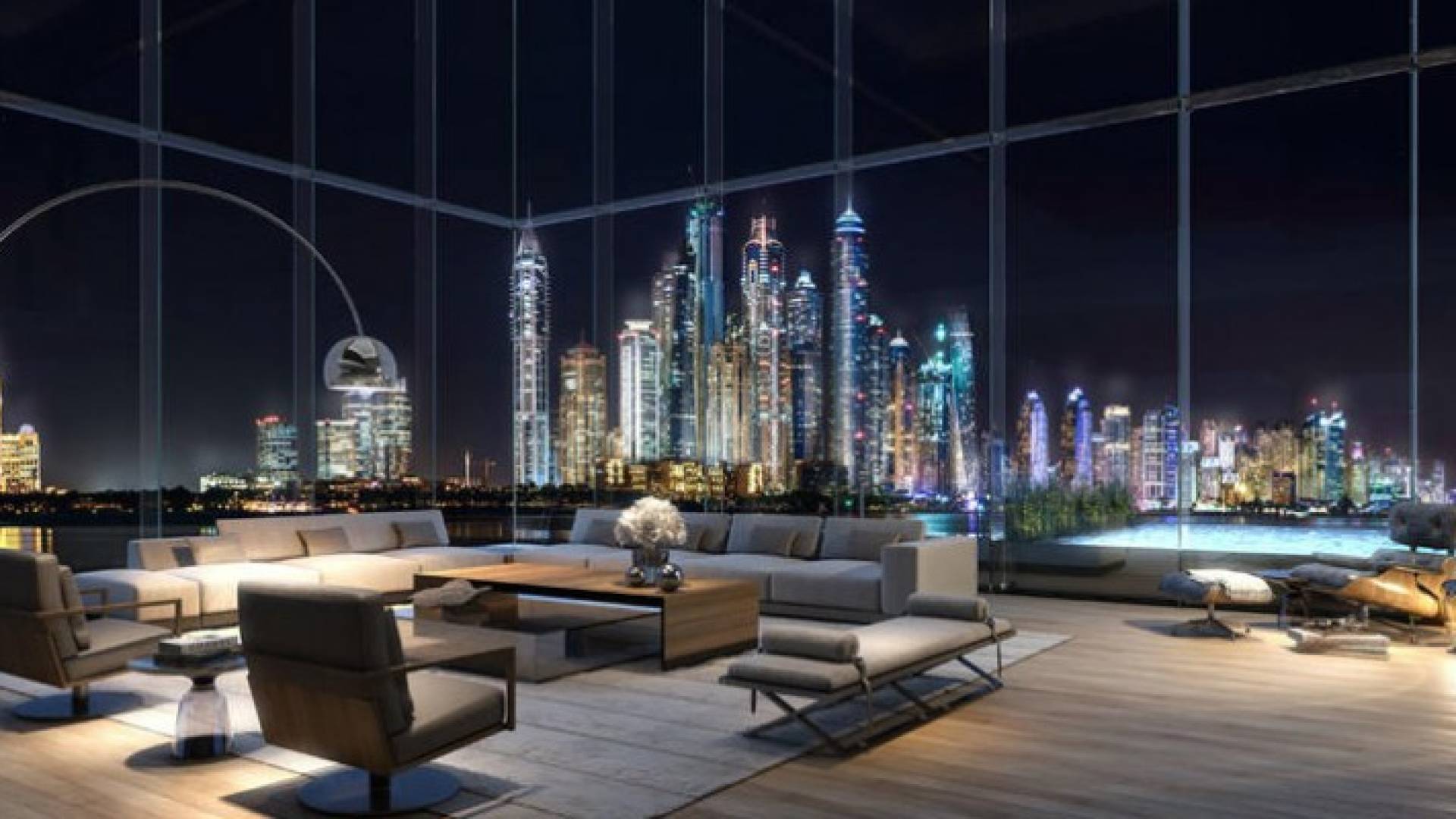 تضم الشقة خمسة حمامات داخل غرف النوم وعددا من غرف المعيشة التي تتمتع بجدران زجاجية