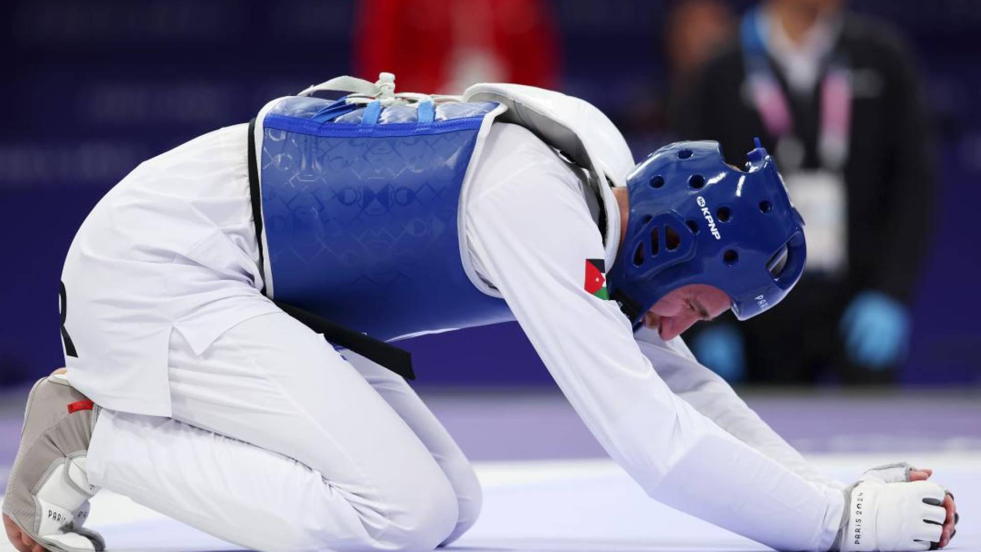 لاعب المنتخب الوطني للتايكواندو صالح الشرباتي بعد توديعه رسميا أولمبياد باريس من دور الـ16