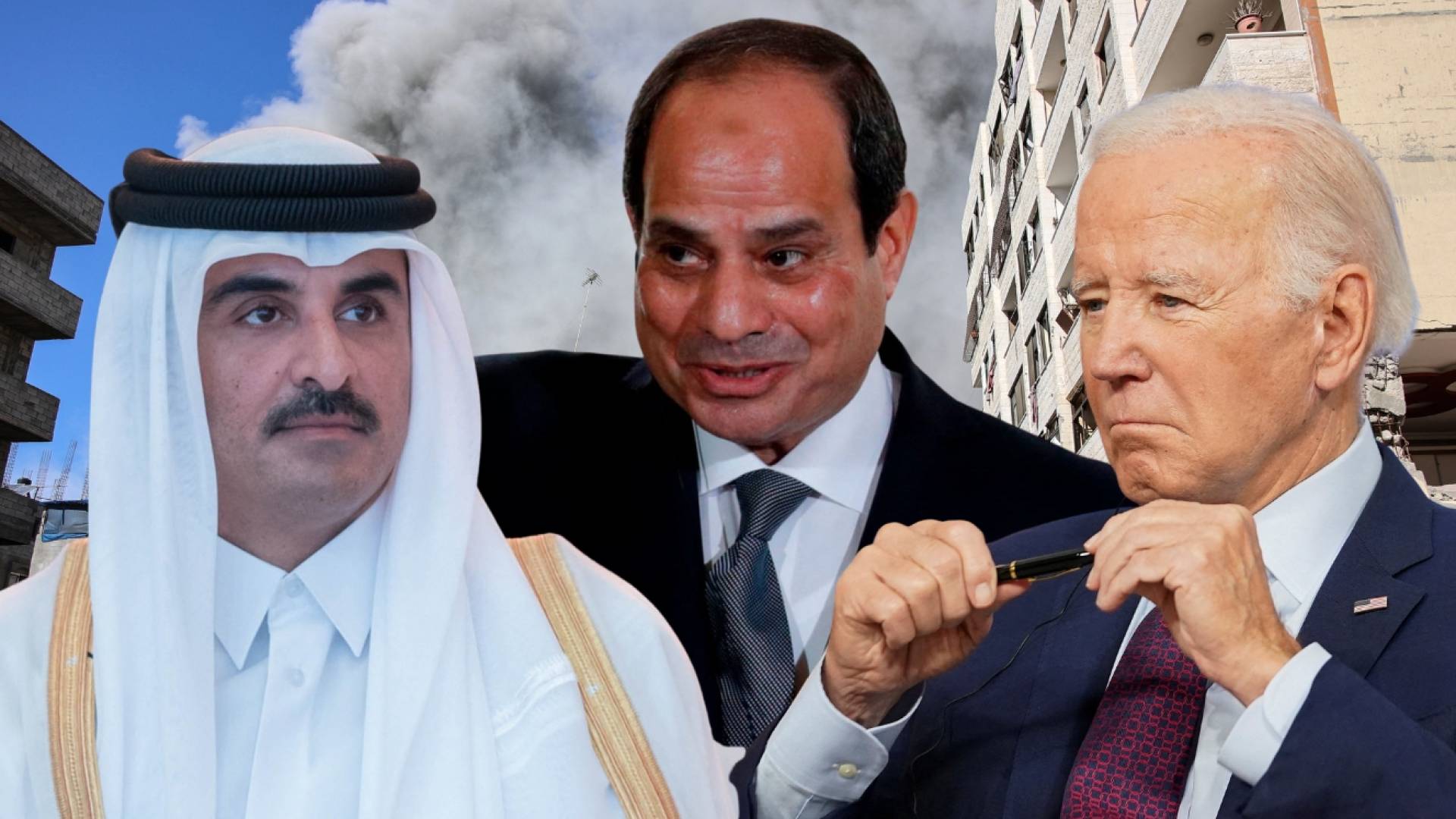 جو بايدن وتميم بن حمد وعبد الفتاح السيسي