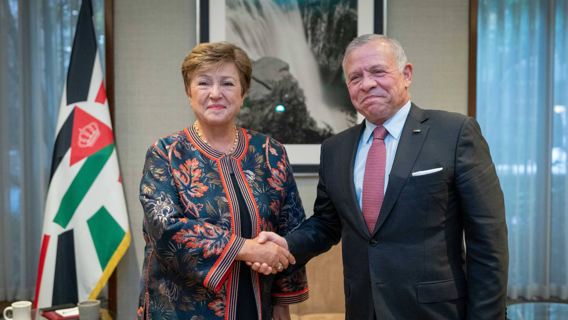 جلالة الملك عبدالله الثاني مع المدير العام لصندوق النقد الدولي كريستالينا غورغييفا