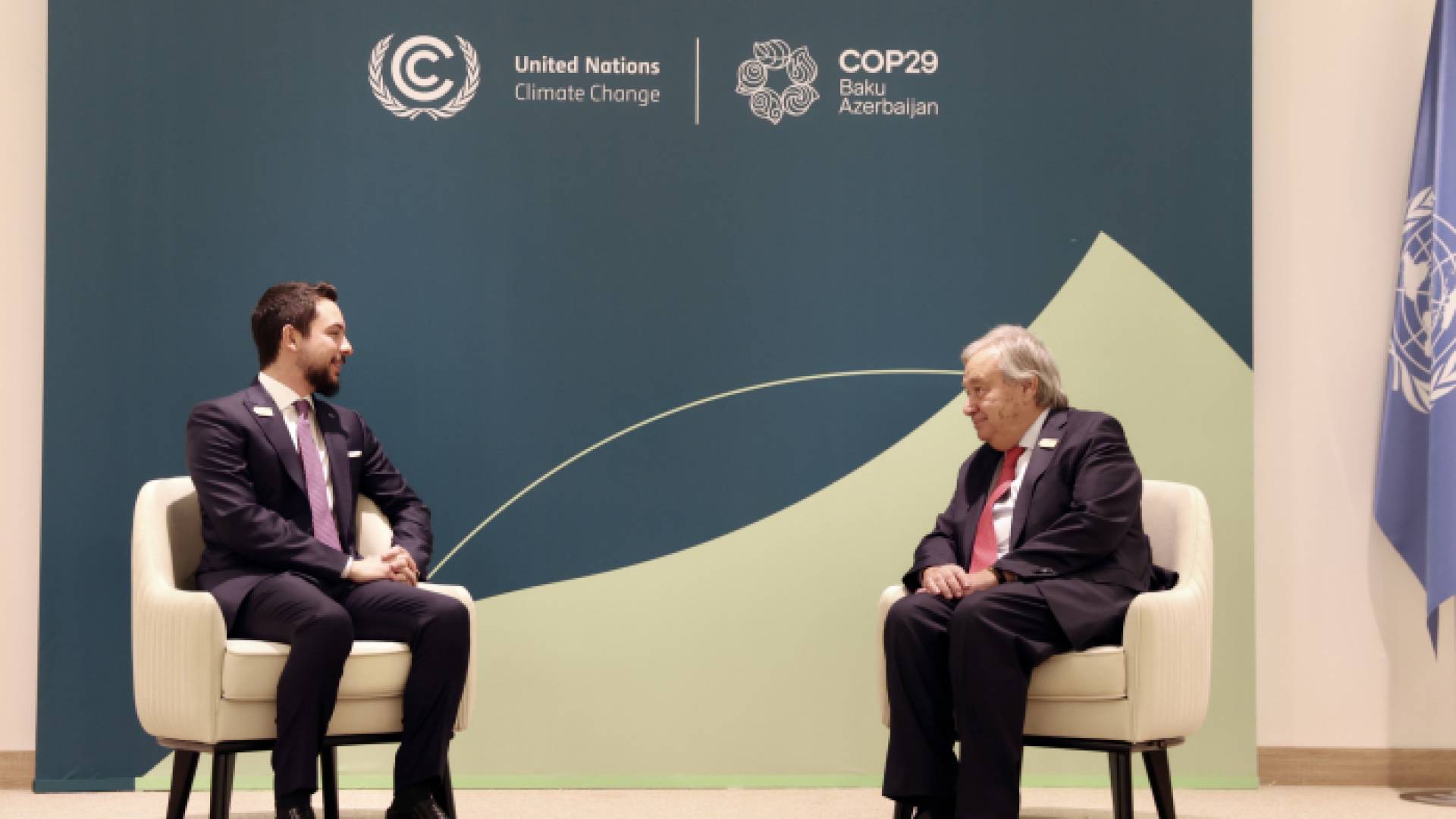 ولي العهد سمو الأمير الحسين بن عبدالله الثاني خلال لقائه الأمين العام للأمم المتحدة أنطونيو غوتيريش