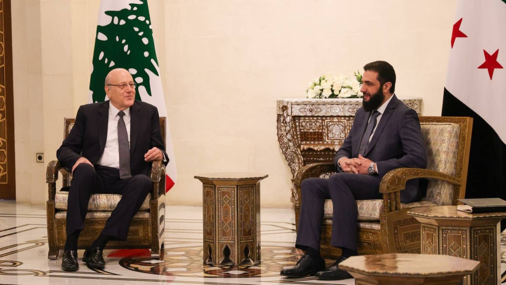 خلال لقاء الشرع وميقاتي في سوريا