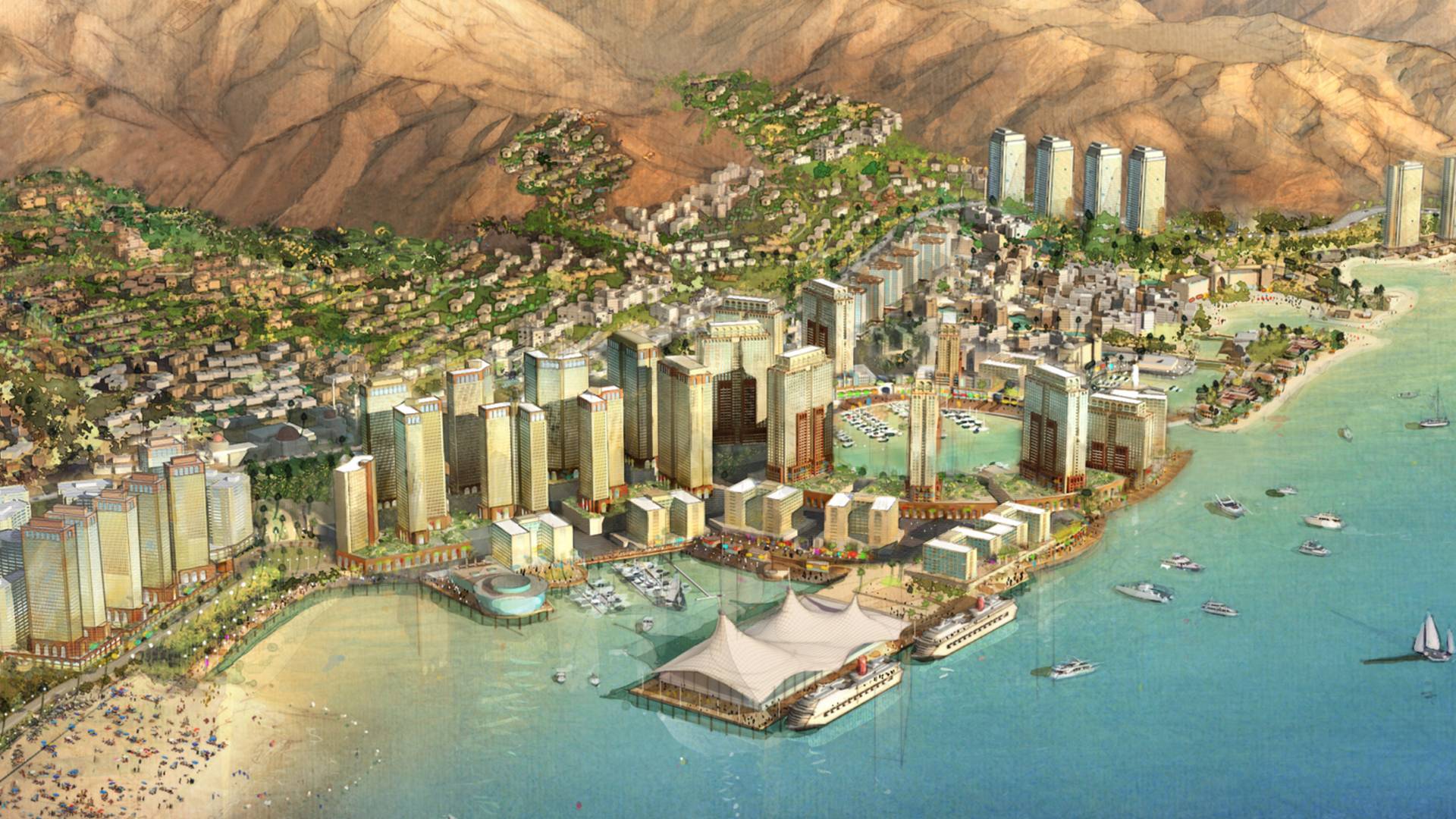 صورة توضيحية لمشروع مرسى زايد في العقبة بعد الانتهاء من تنفيذه