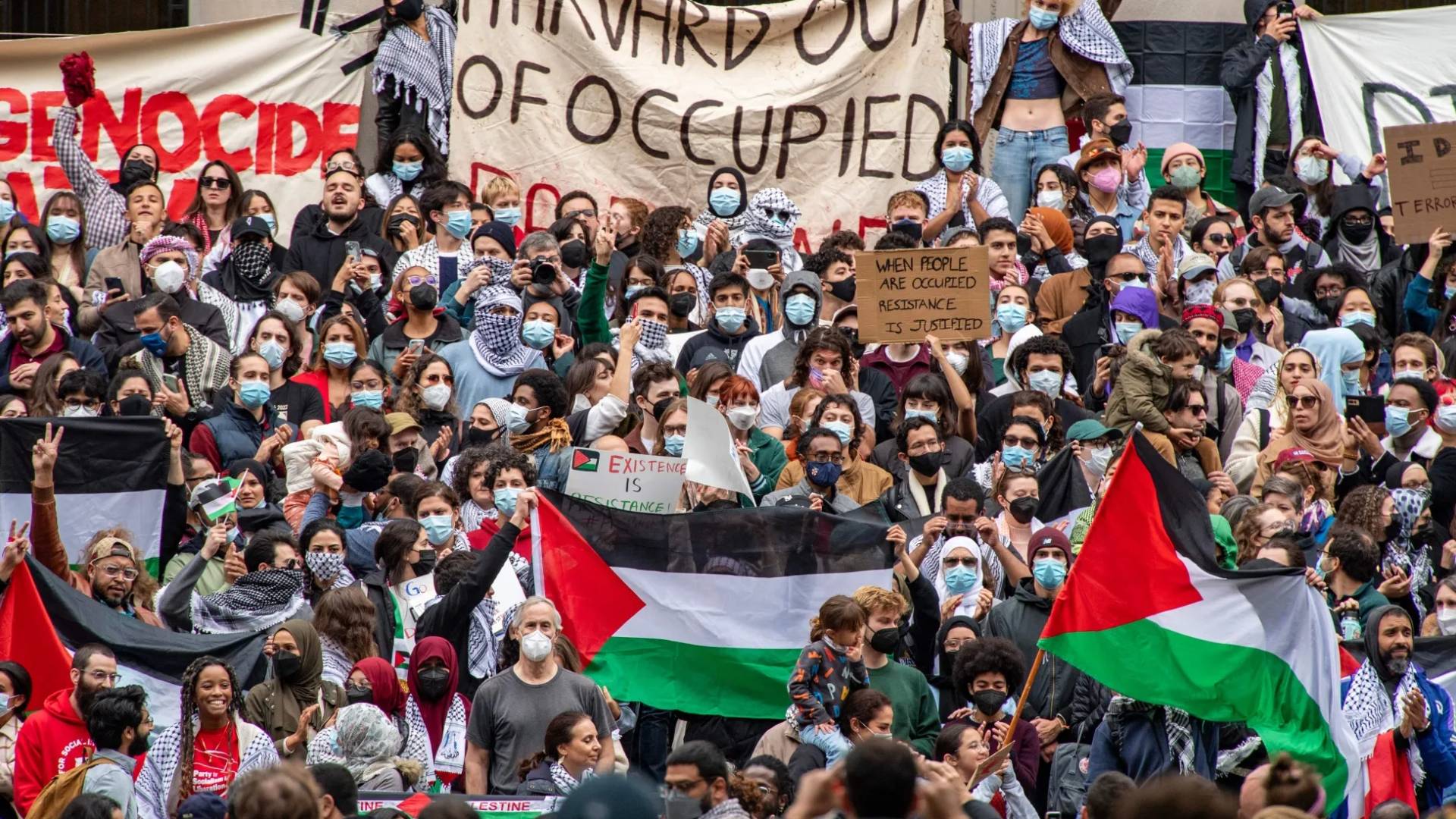 احتجاجات في جامعة هارفرد لدعم فلسطين