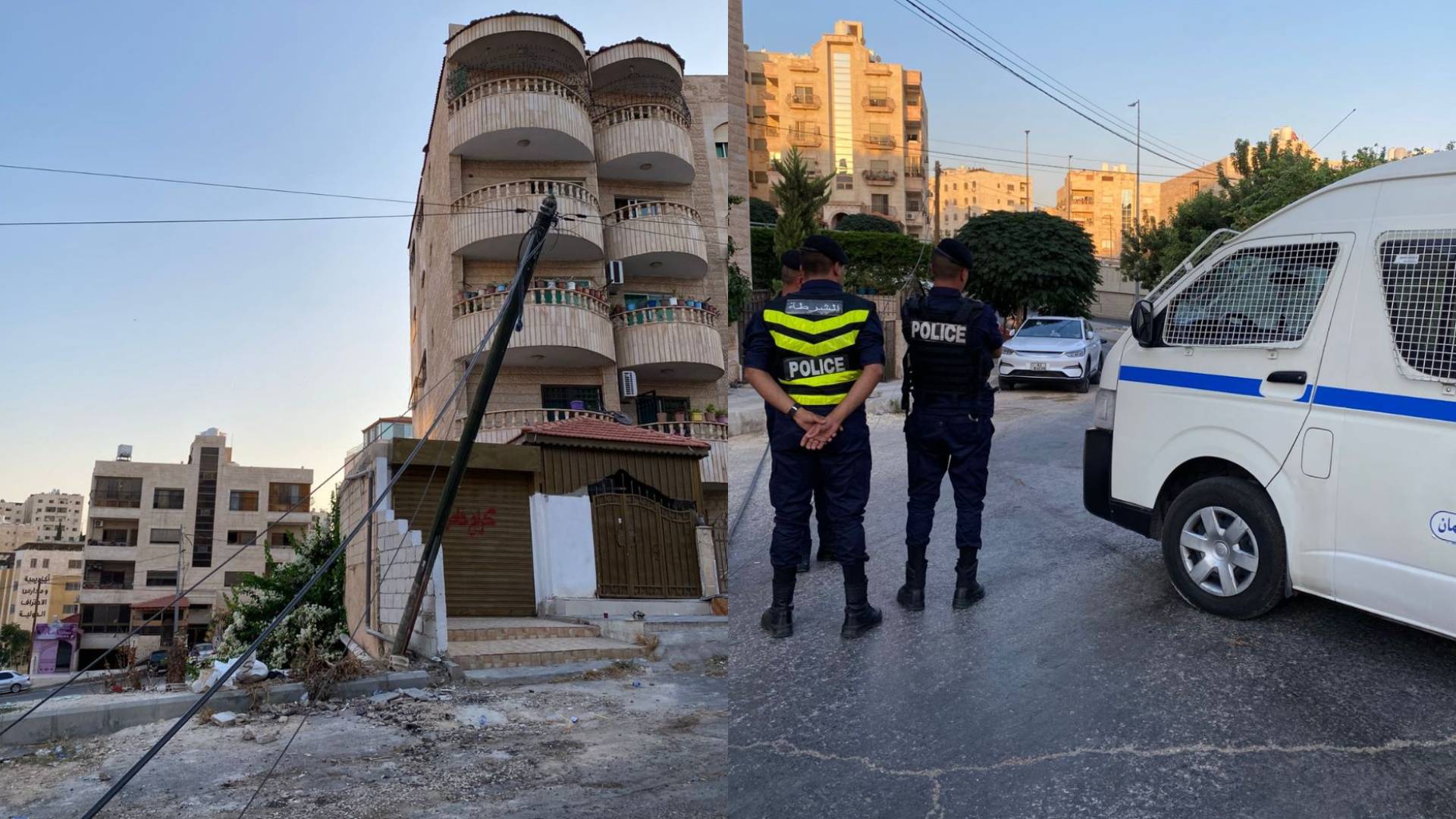 التعامل مع سقوط عمود كهرباء بعمان