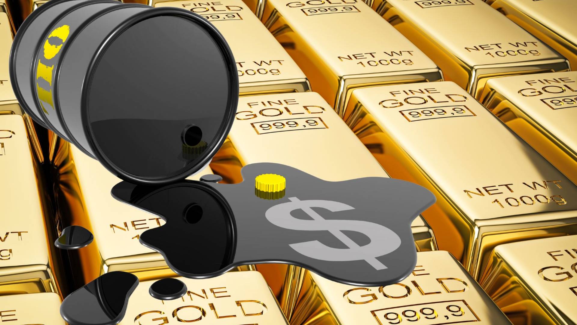 سبائك ذهب وبرميل نفطي