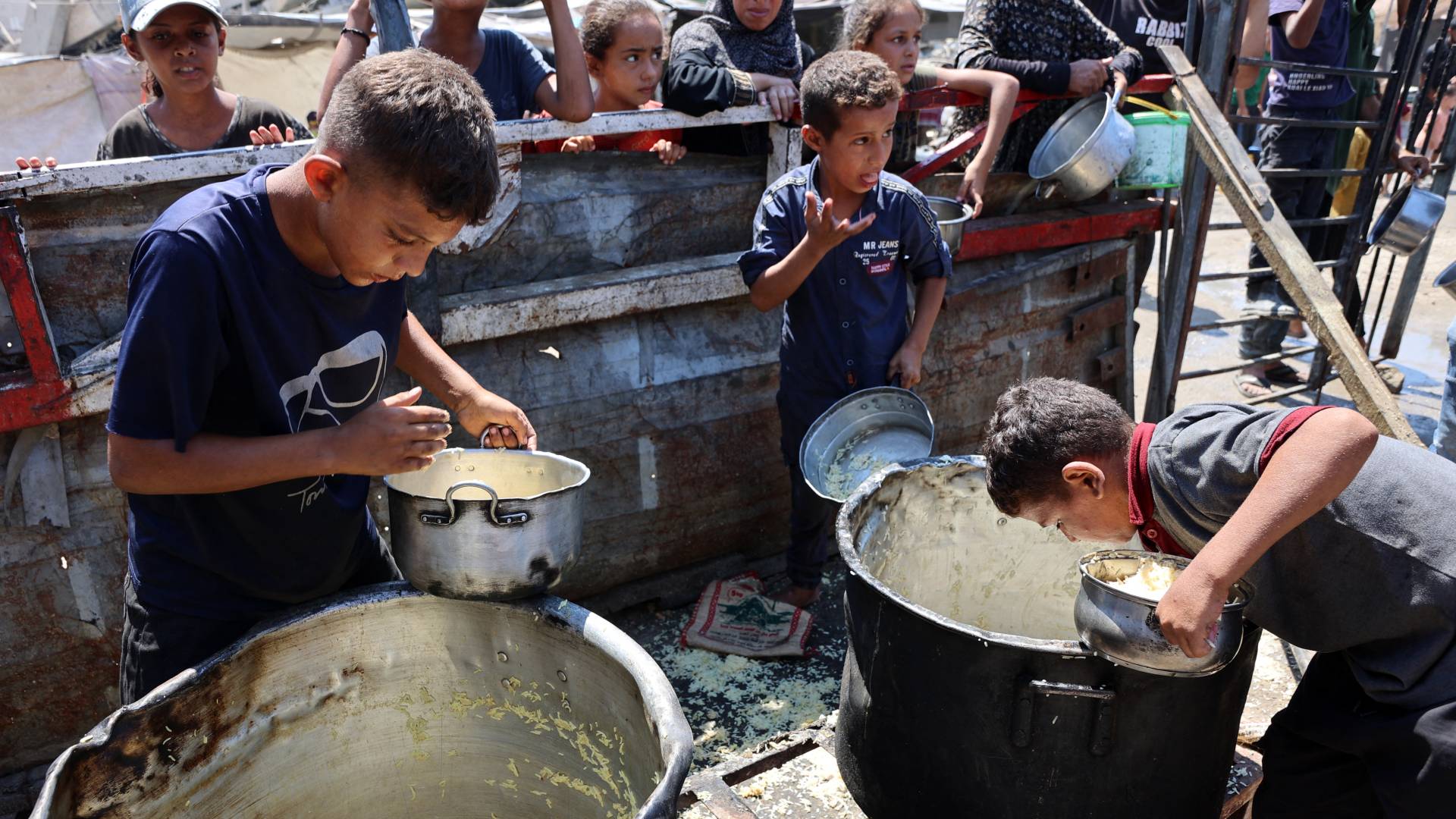 أطفال في قطاع غزة يحاولون الحصول على الطعام