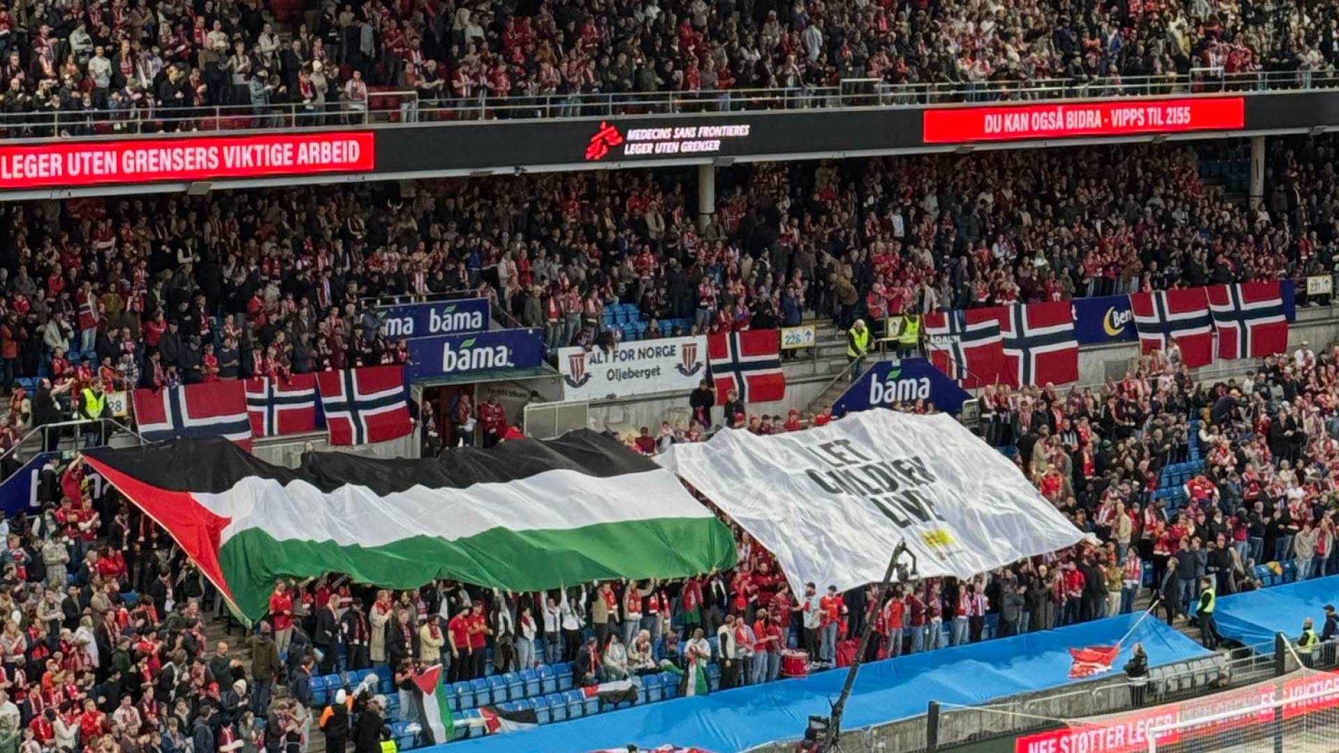 جماهير النرويج ترفع علم فلسطين قبل مواجهة منتخب الاحتلال في تصفيات كأس العالم