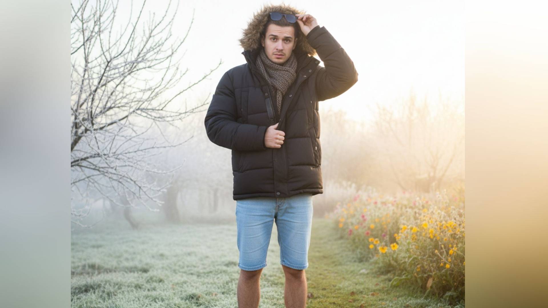 ارتداء معطف مع لباس قصير من الأسفل بسبب تقلبات الطقس