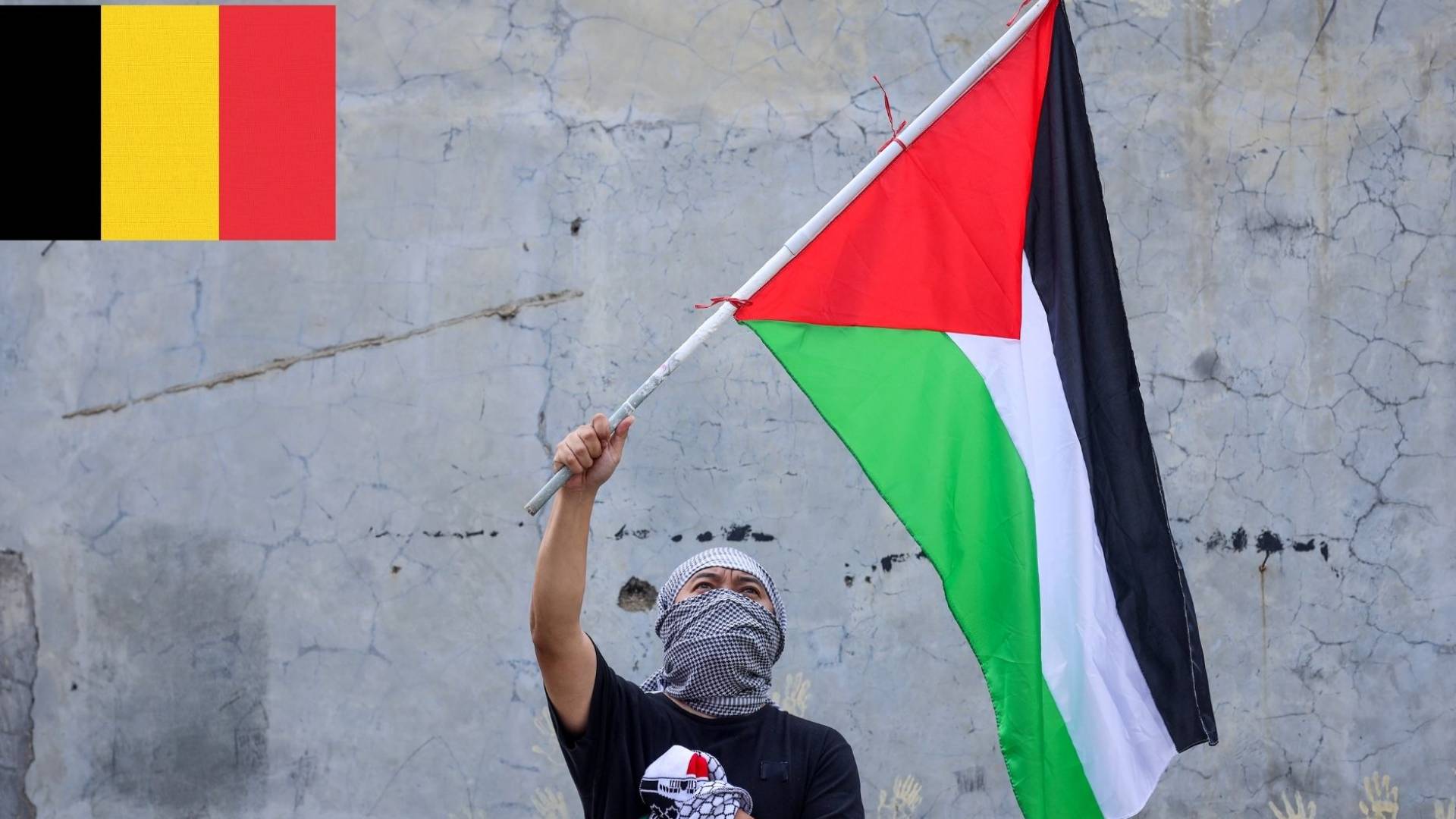 علم فلسطين وعلم بلجيكا