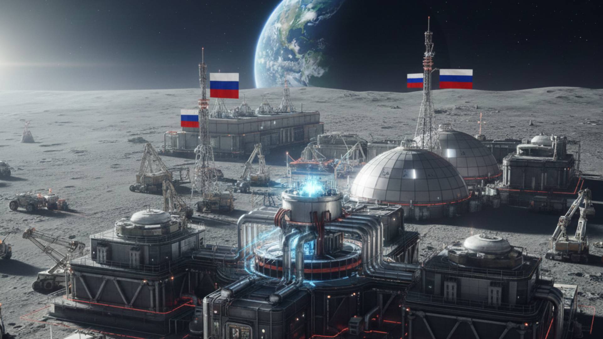 صورة مولدة بالذكاء الاصطناعي لمحطة نووية روسية على سطح القمر