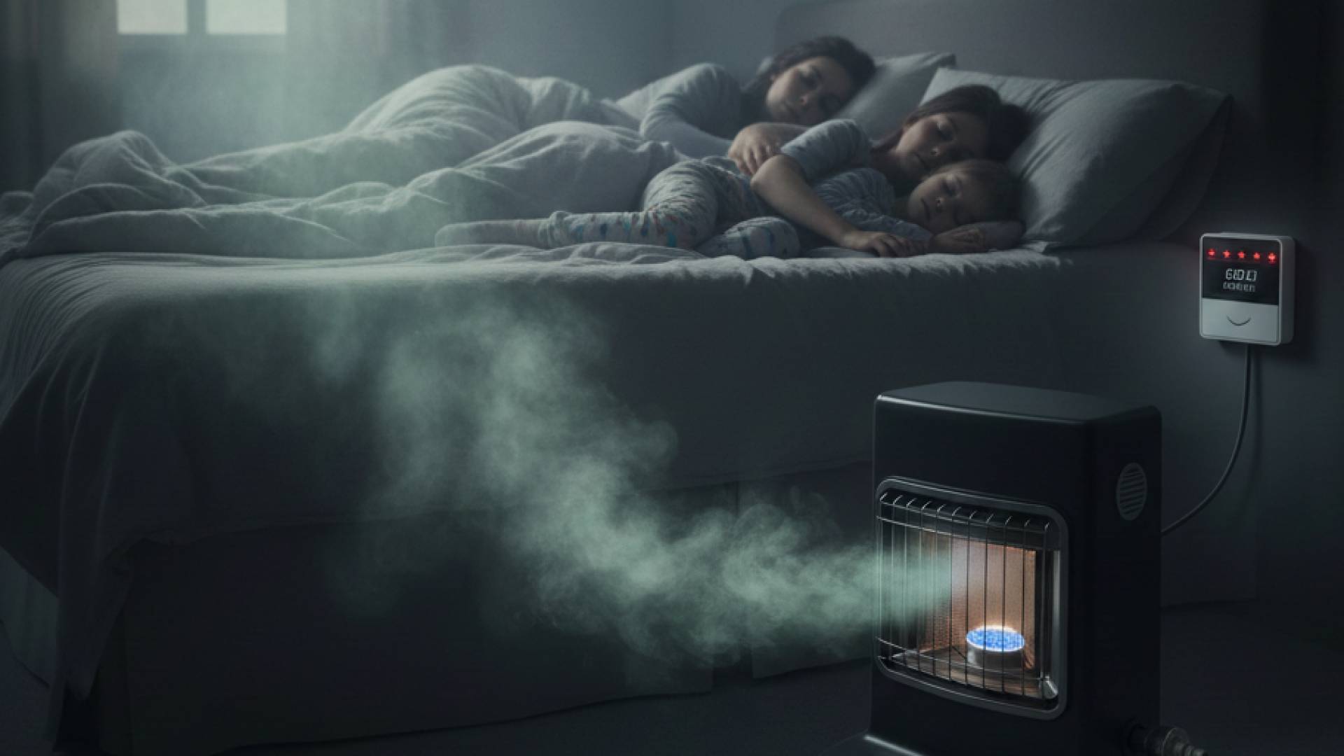 اشخاص نائمون والمدفئة مشتعلة