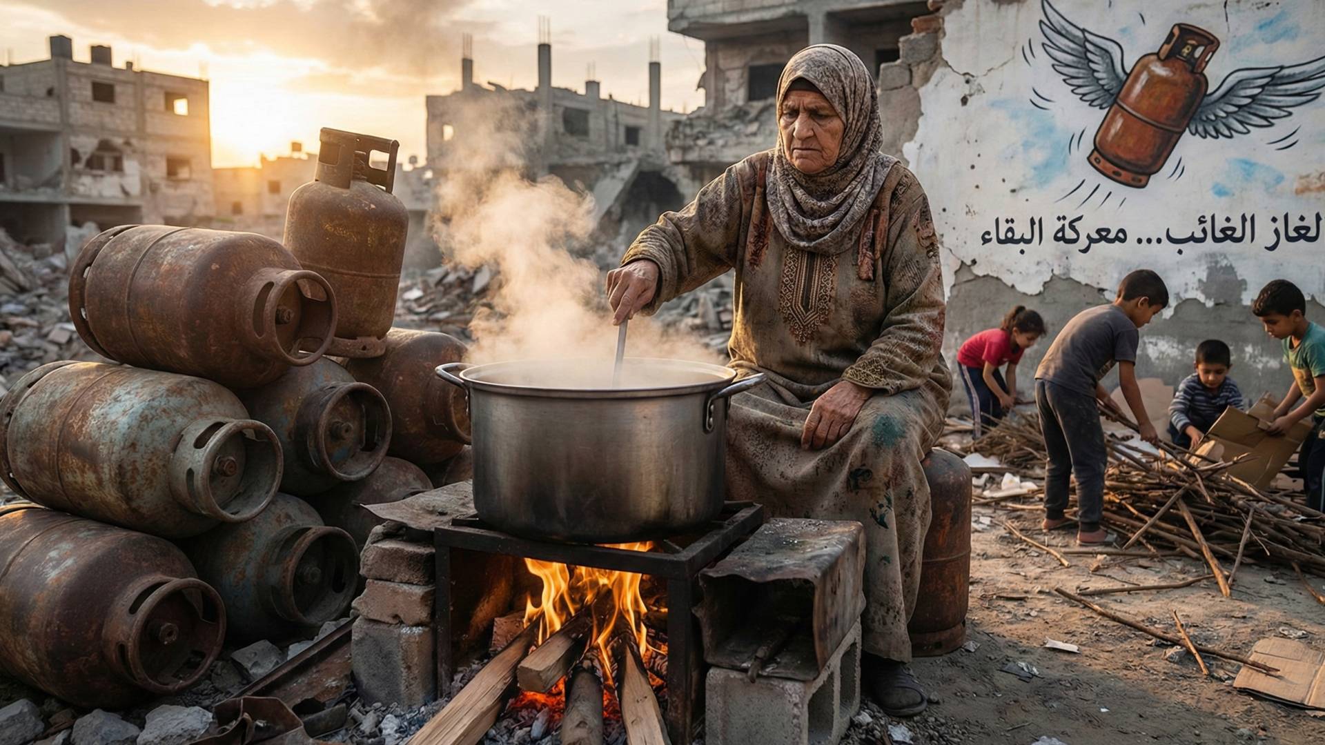 معاناة أهل غزة على الحطب وأزمة الغاز