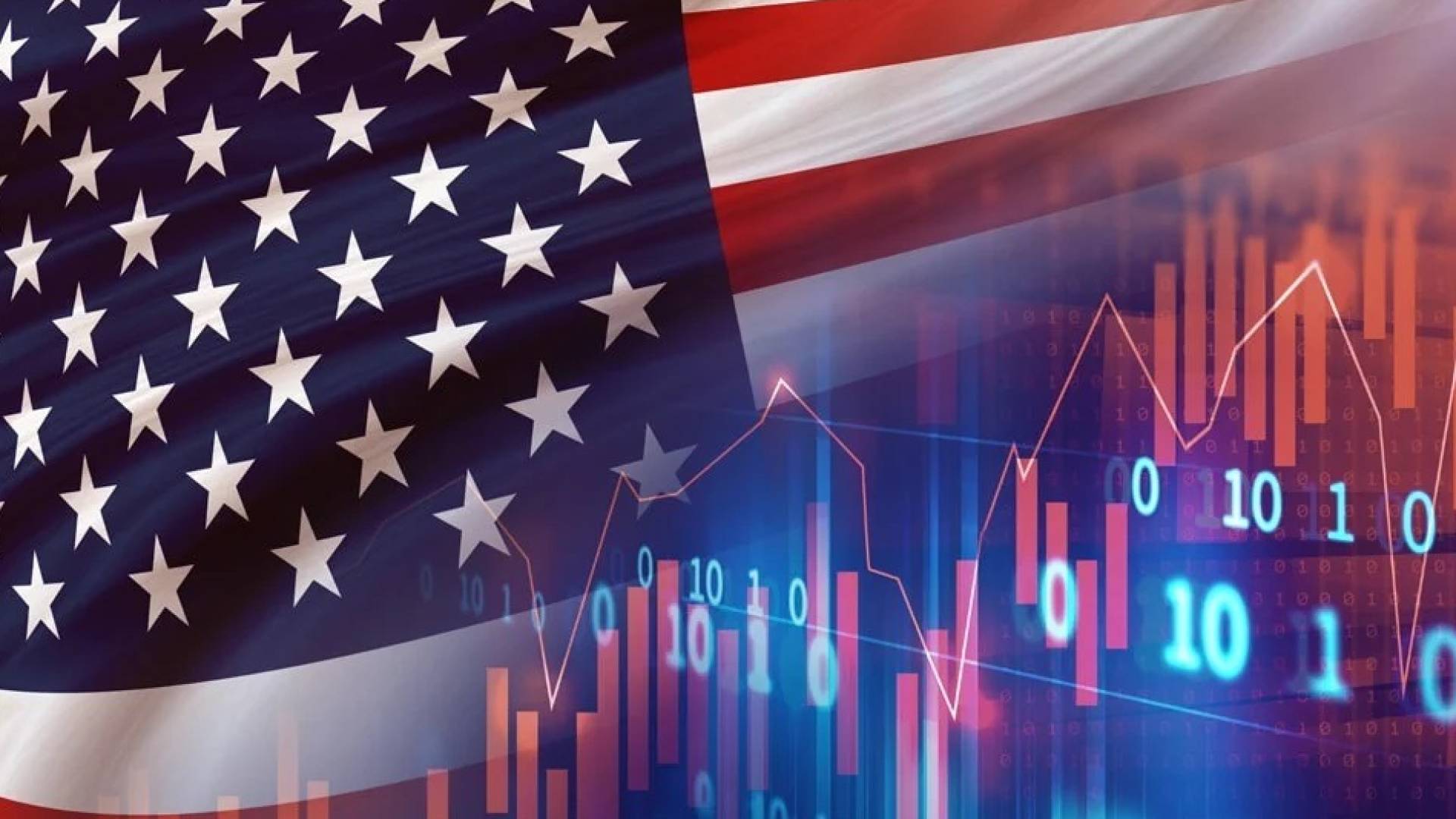 العلم الأمريكي مع  صورة للاسهم -تعبيرية