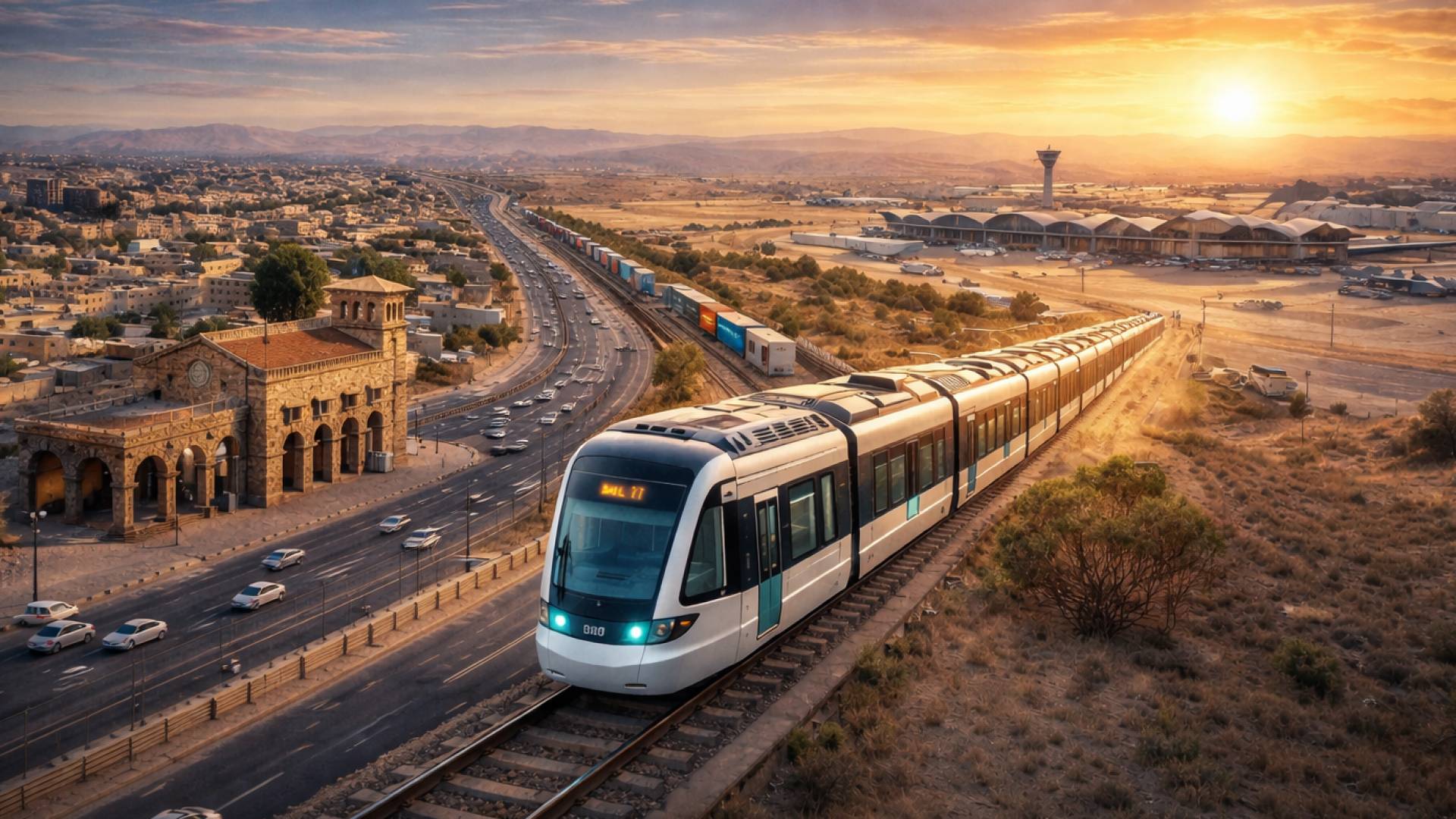 صورة تم توليدها بالذكاء الاصطناعي لتوضيح سكة القطار