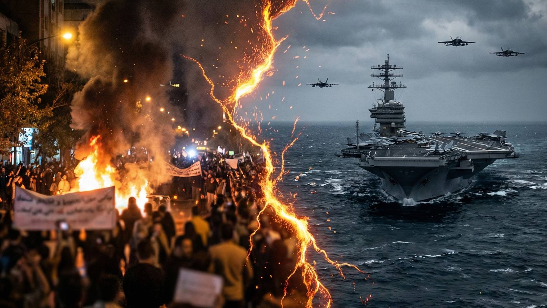 صورة تم توليدها بالذكاء الاصطناعي توضح كيف تحول الشارع الإيراني إلى القوة الضاربة