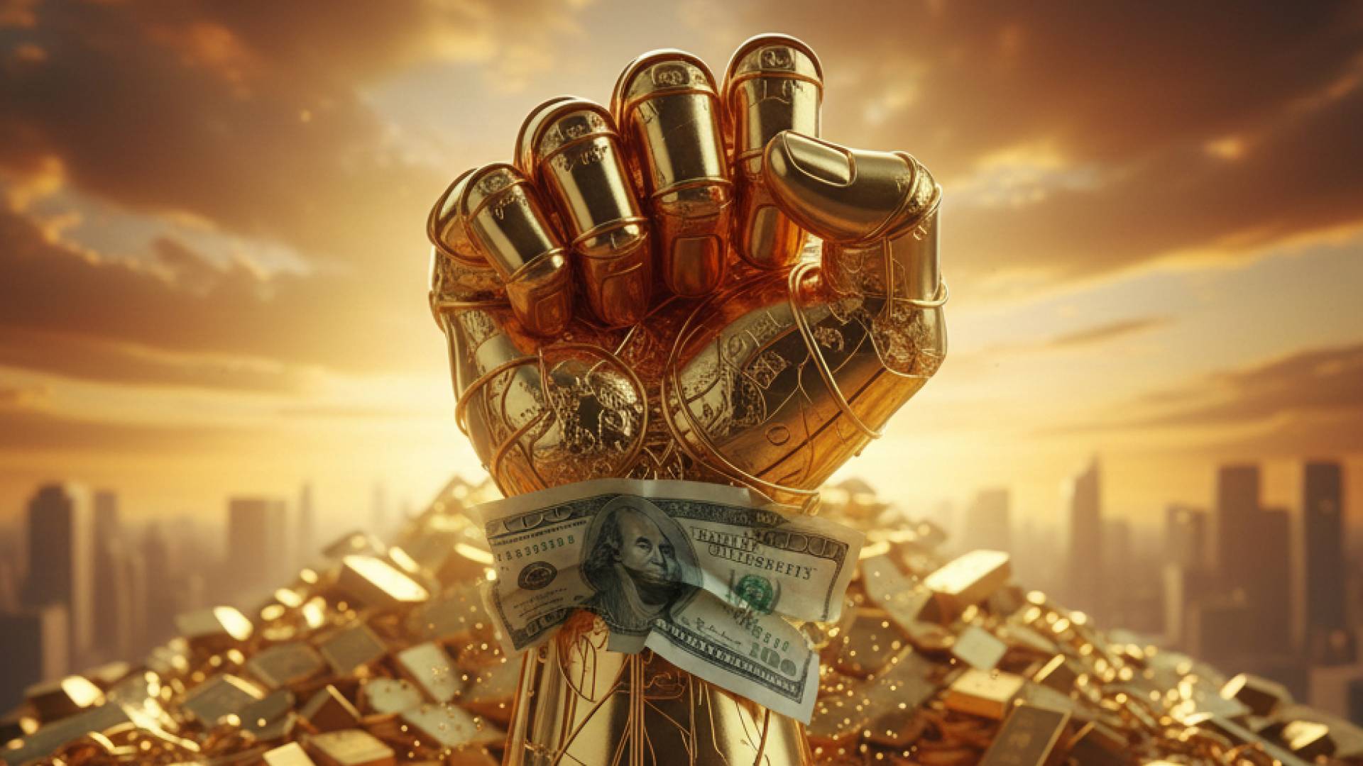 صورة مولدة بالذكاء الاصطناعي للذهب والدولار