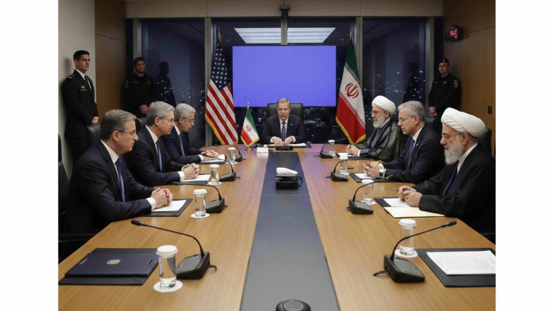 صورة مستخدمة بالذكاء الاصطناعي تبين اجتماع أمريكي إيراني
