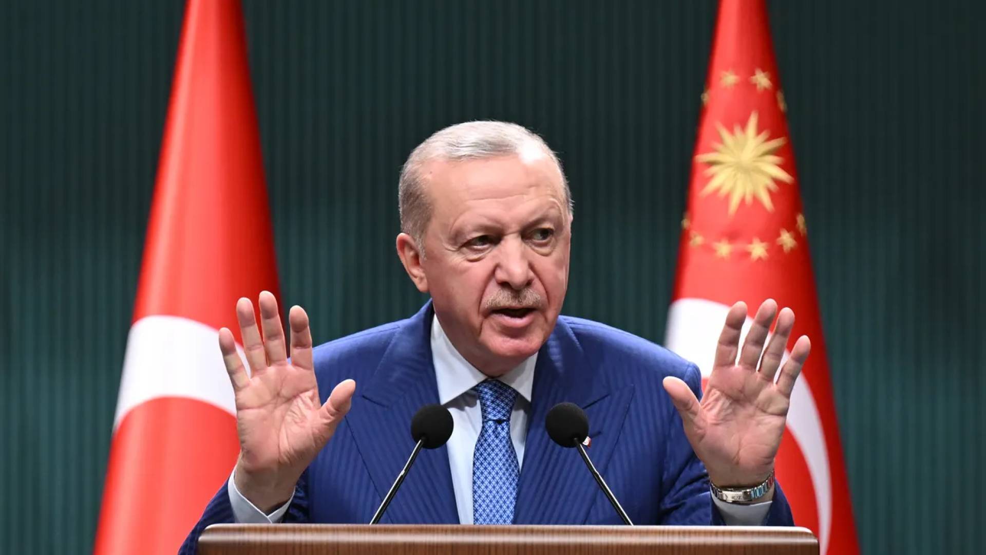 الرئيس التركي رجب طيب أردوغان عقب ترؤسه اجتماعا للحكومة، بأنقرة