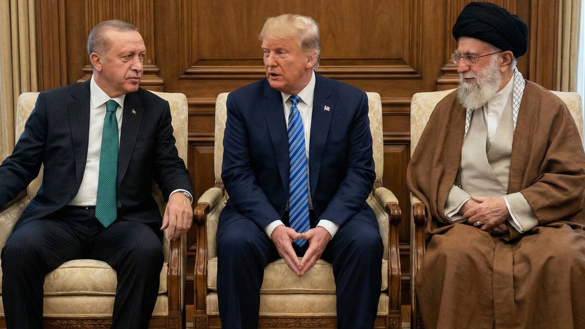 الرئيس الأمريكي دونالد ترمب ورجب طيب أردوغان والمرشد الإيراني علي خامنئي