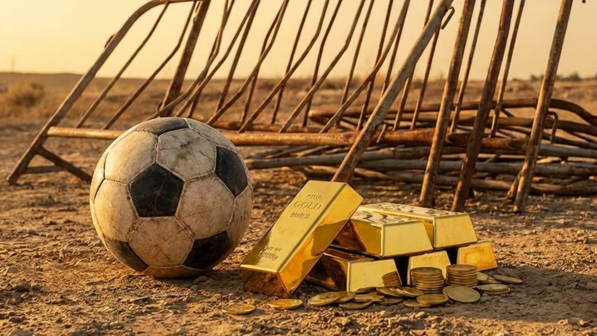 صورة تجمع بين الذهب وكرة القدم وسرقة حواجز الحديد