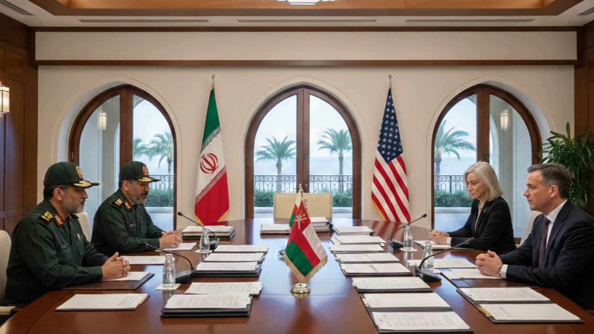 صورة مستخدمة بالذكاء الاصطناعي تبين المفاوضات بين أمريكا وايران