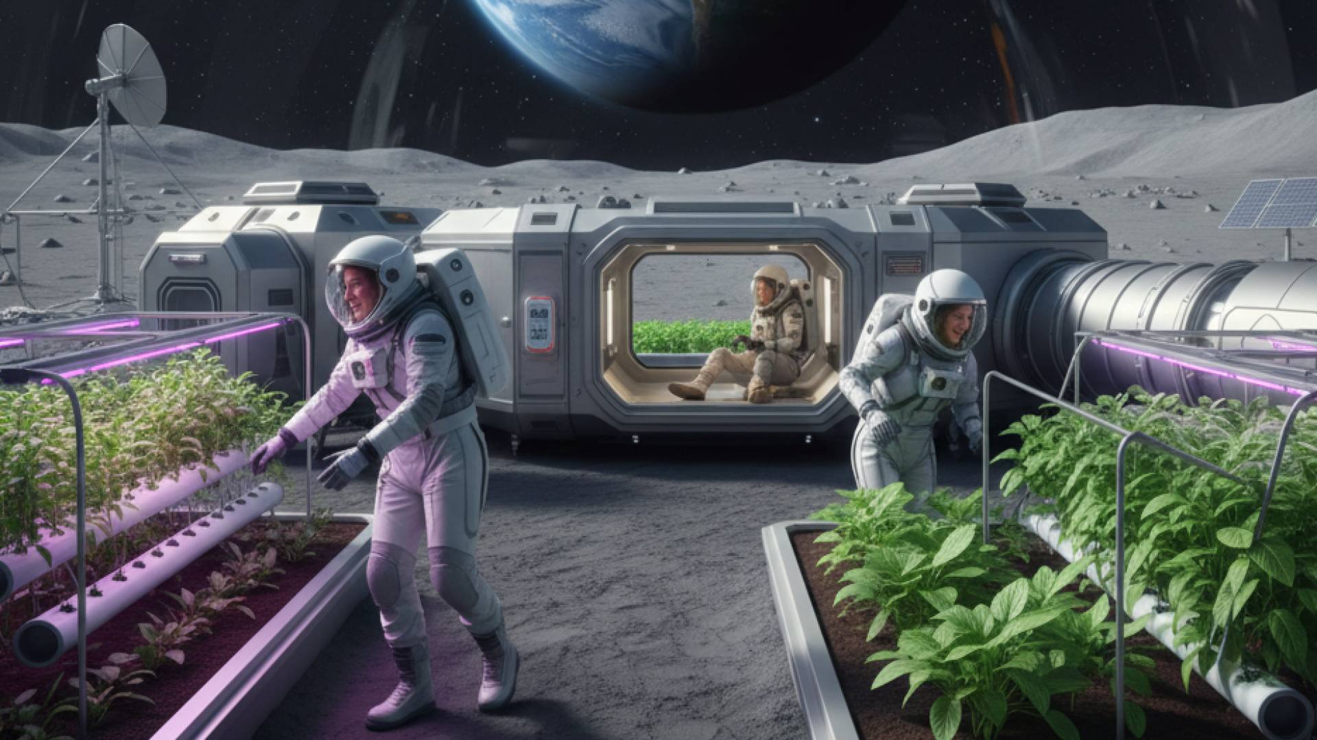 صورة مولدة بالذكاء الاصطناعي لأشخاص يعيشون على القمر