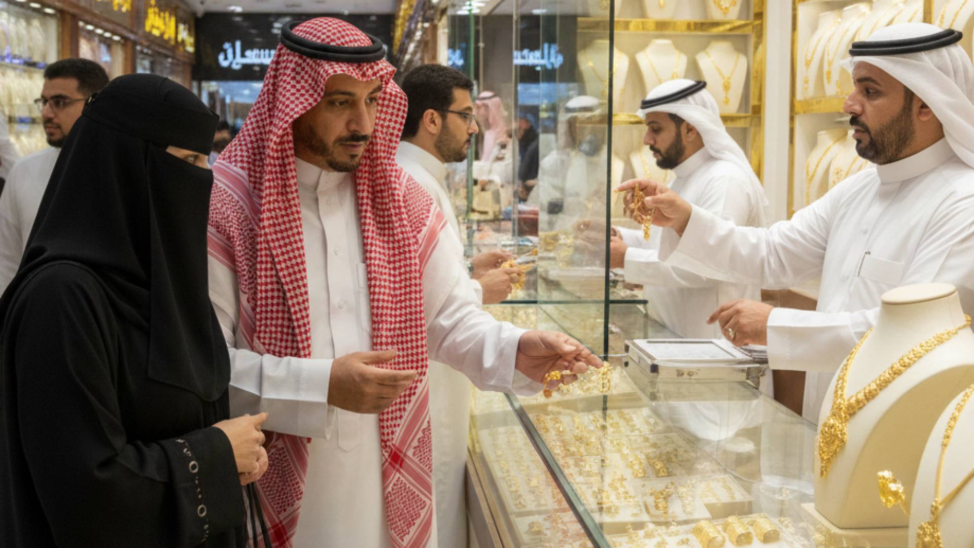 صورة مولدة بالذكاء الاصطناعي لأشخاص يشترون الذهب