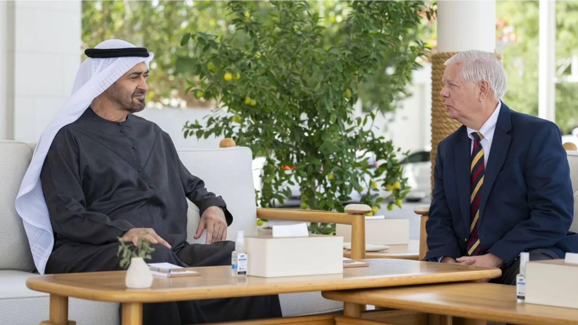 الشيخ محمد بن زايد آل نهيان، رئيس دولة الإمارات العربية المتحدة و عضو مجلس الشيوخ الأمريكي ليندسي غراهام