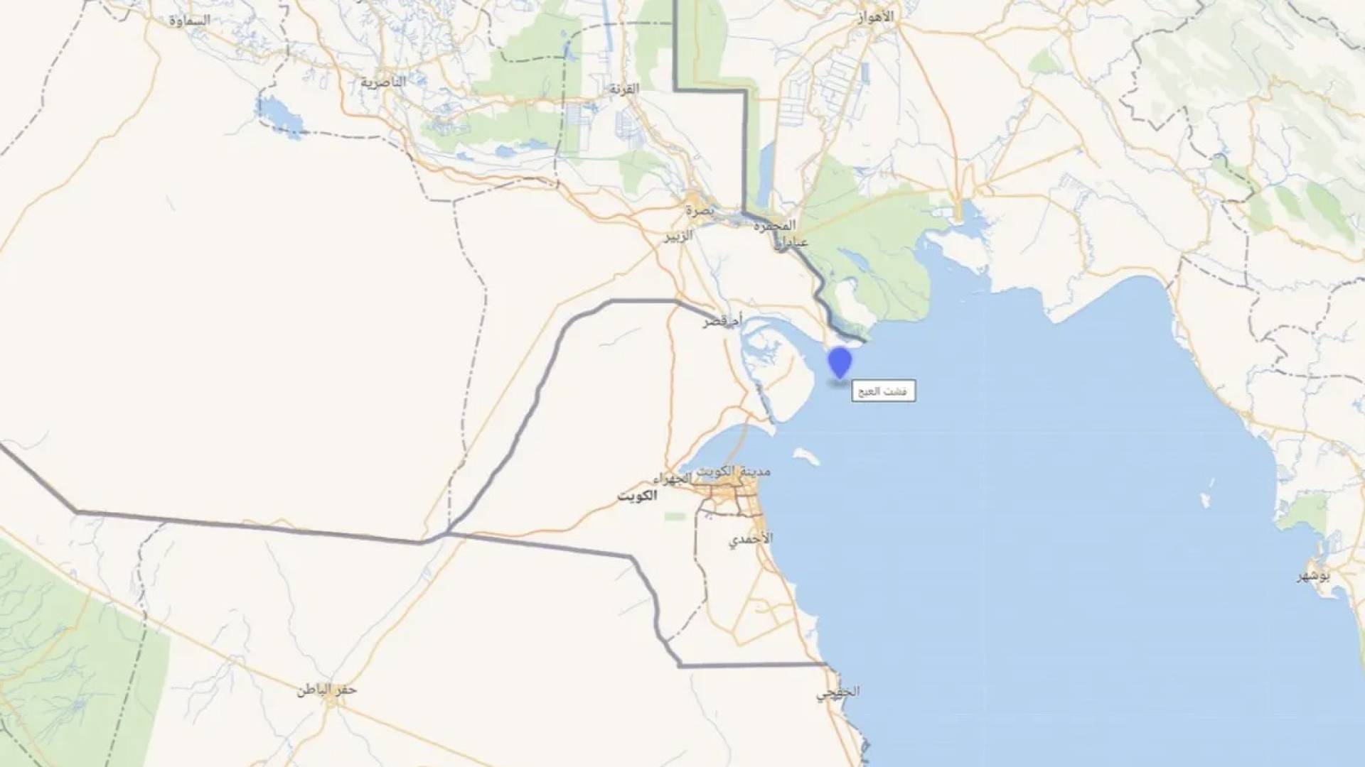 خريطة جوجل تبين موقع فشت العيج في الخليج العربي