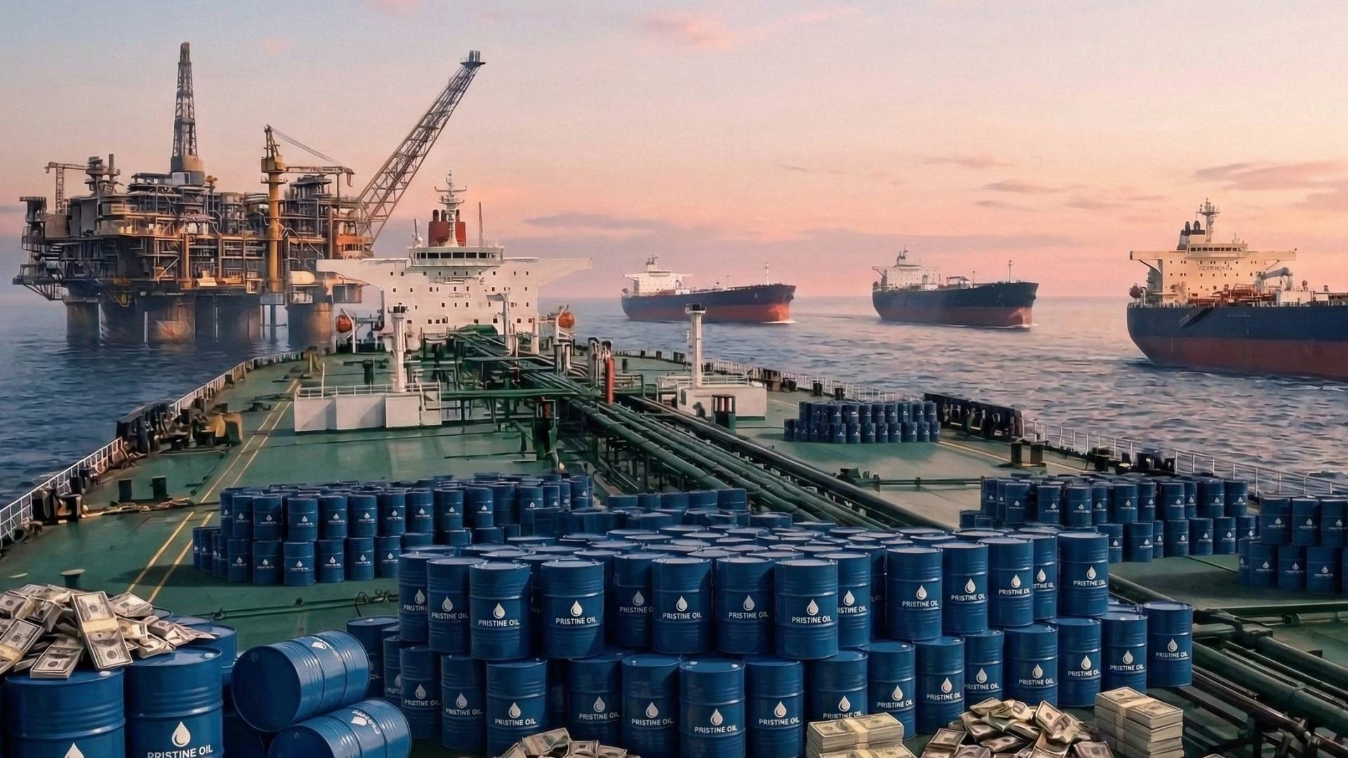 صورة مولدة بالذكاء الاصطناعي لبراميل نفط