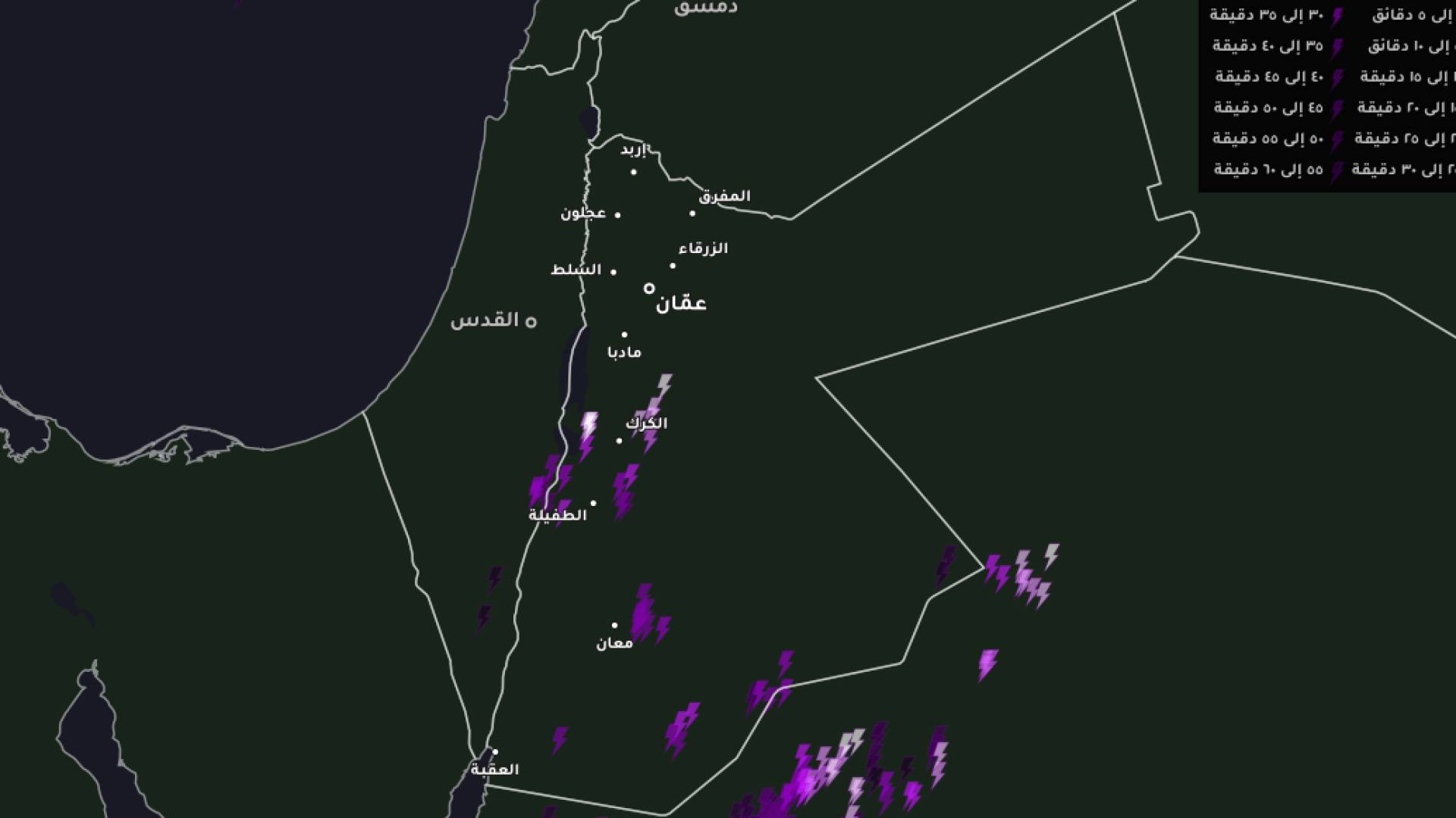 خريطة توضح مسار العواصف الرعدية