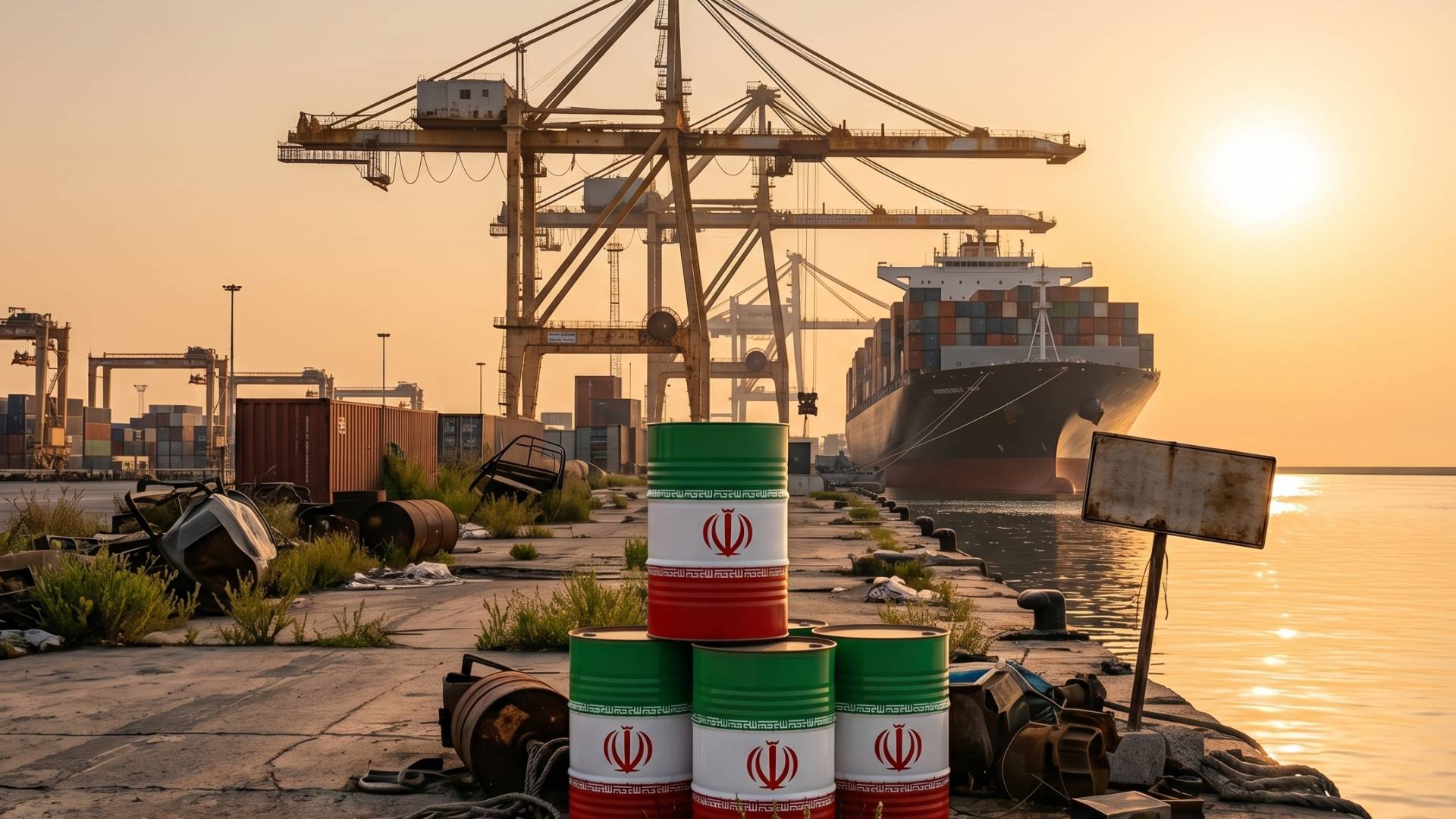 صورة مولدة بالذكاء الاصطناعي لبراميل نفط إيرانية