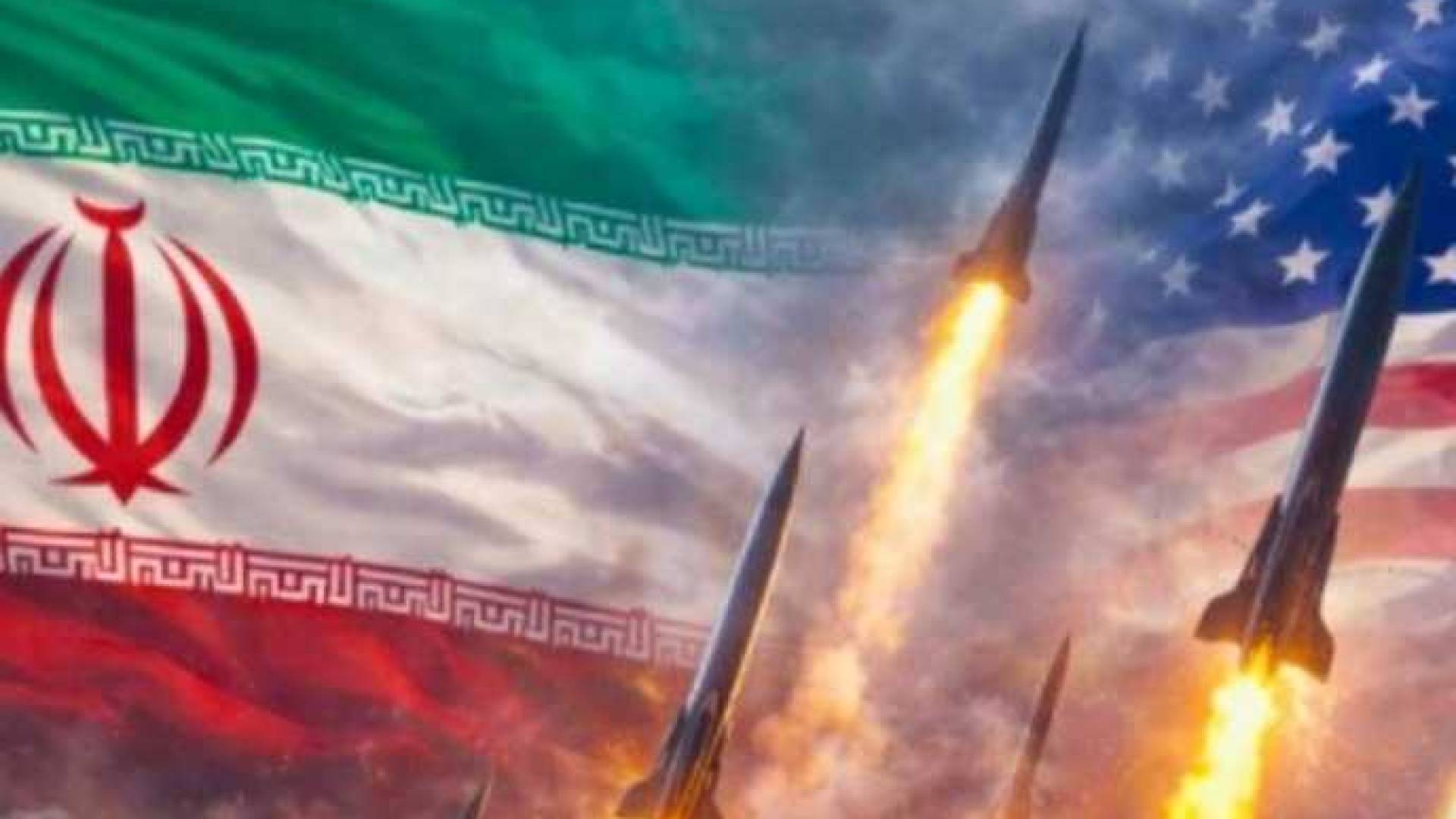علم أمريكا وإيران يتوسطهم صواريخ