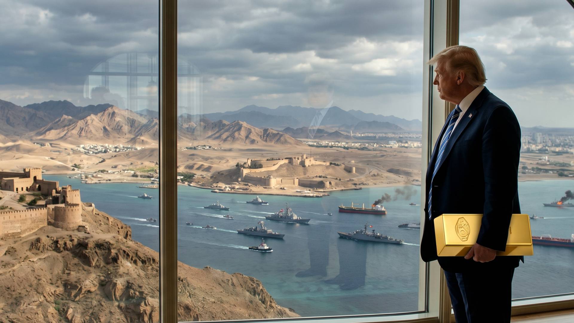 الرئيس الأمريكي دونالد ترمب ممسك  بسبيكة ذهبية